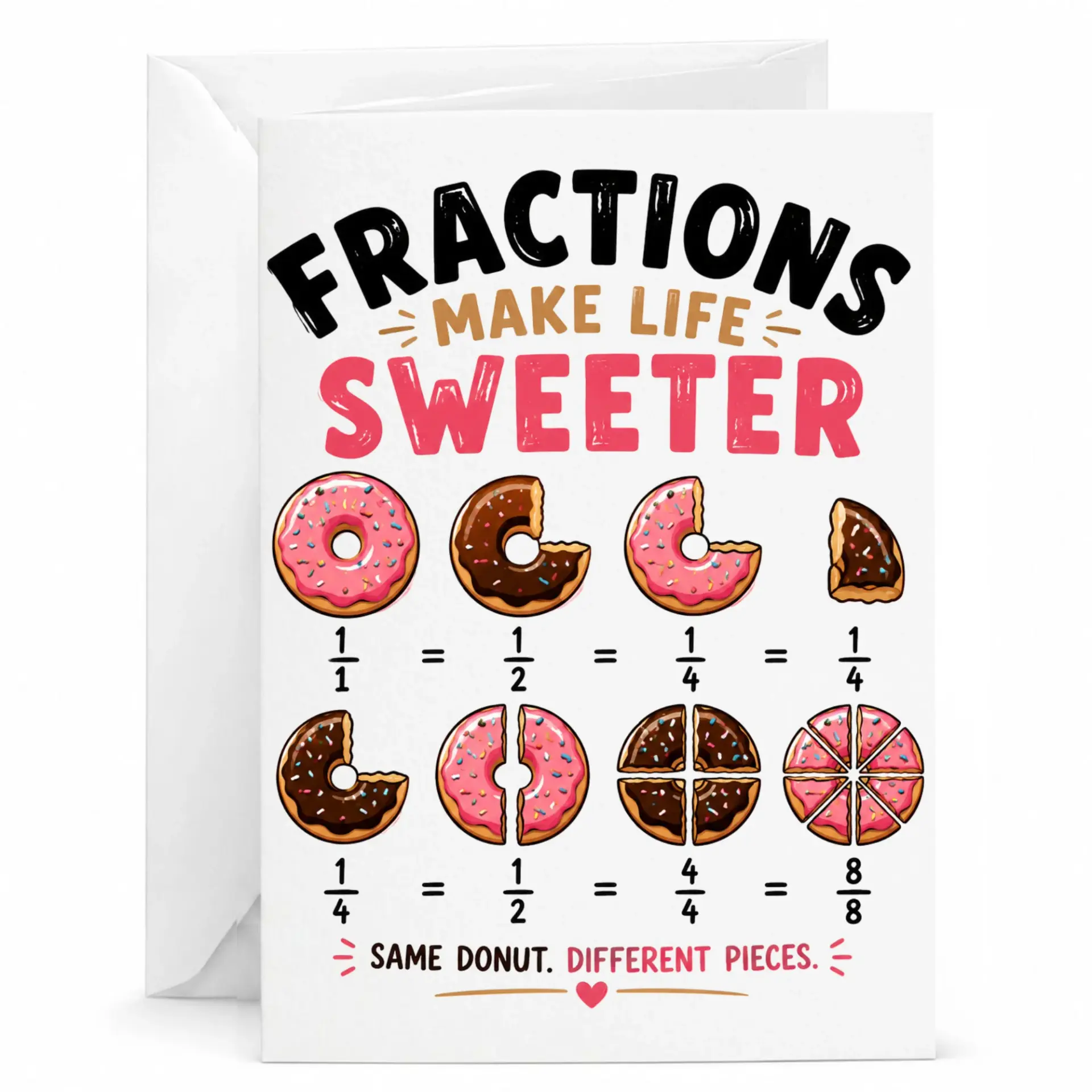 Funny Math Greeting Card Fractions Make Life Sweeter Donut Pun Design