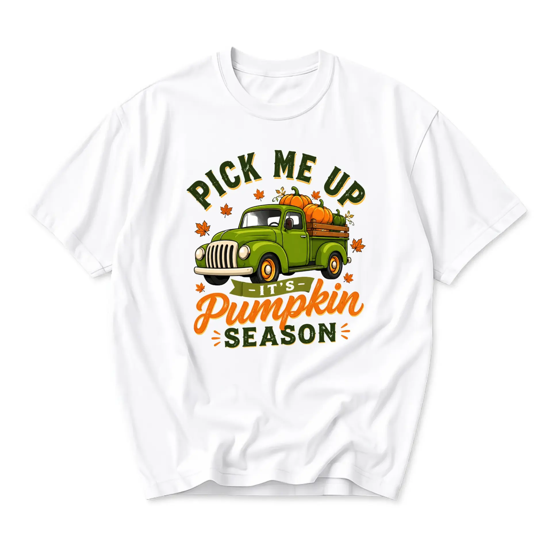Graphic Tee Pick Me up It's Pumpkin Season Fall Truck Unisex T-Shirt Casual Autumn Short Sleeve Crew Neck Cotton Top