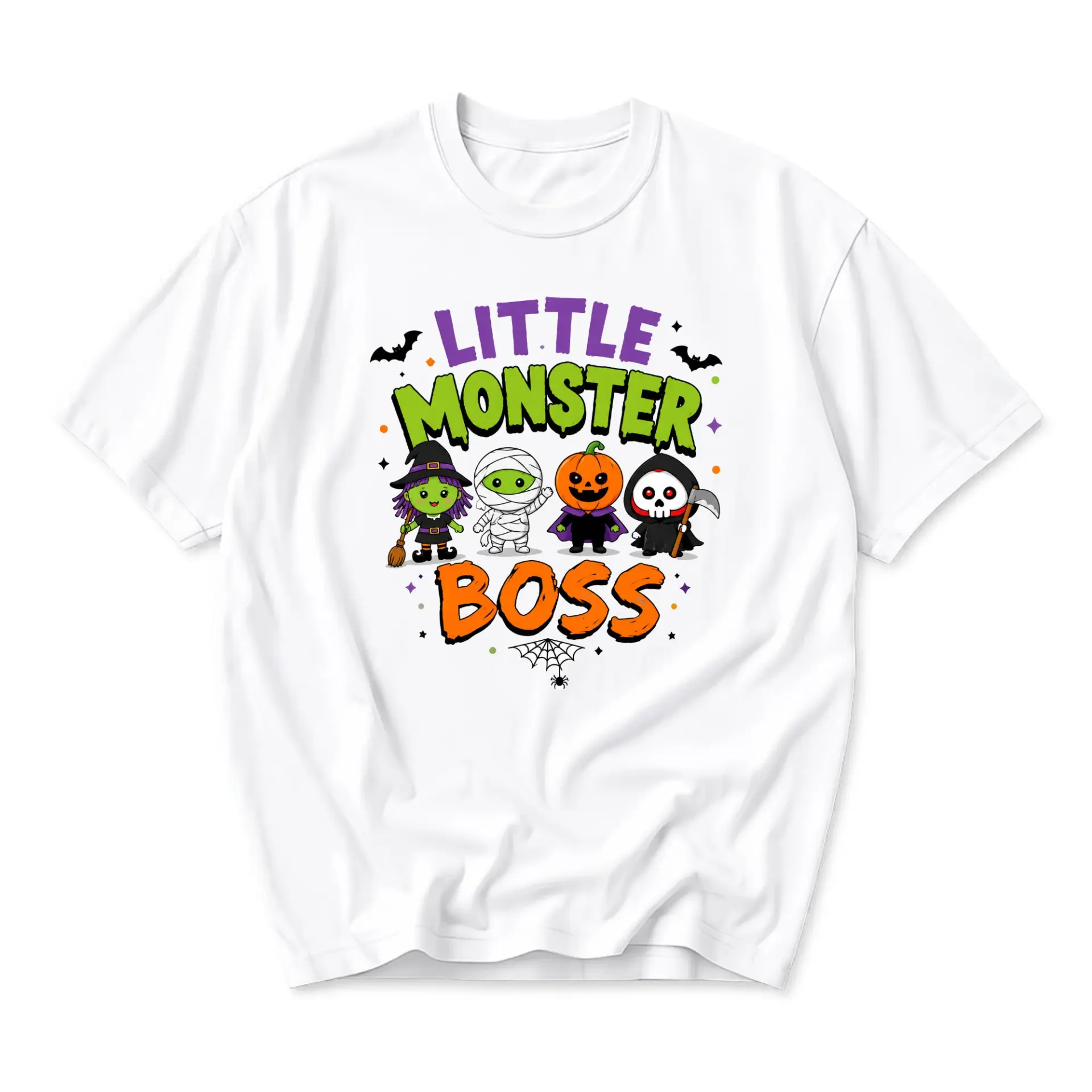 Funny Shirt Little Monster Boss Halloween Cartoon Graphic Unisex Crew Neck Casual Everyday Short Sleeve Cotton Tee