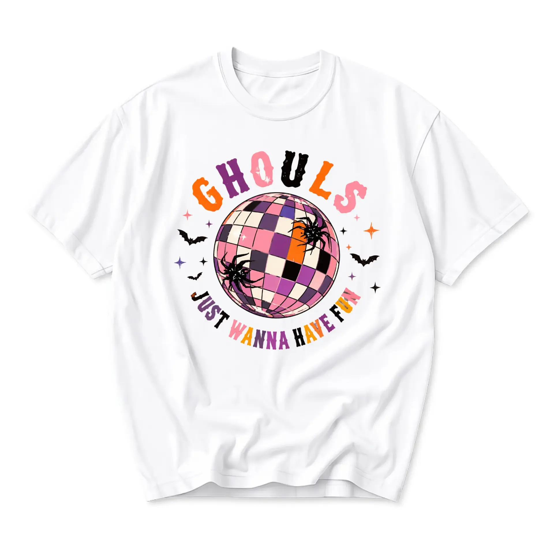 Graphic Tee Ghouls Just Wanna Have Fun Disco Ball Spooky Halloween Unisex Crew Neck Casual Everyday Printed Shirt