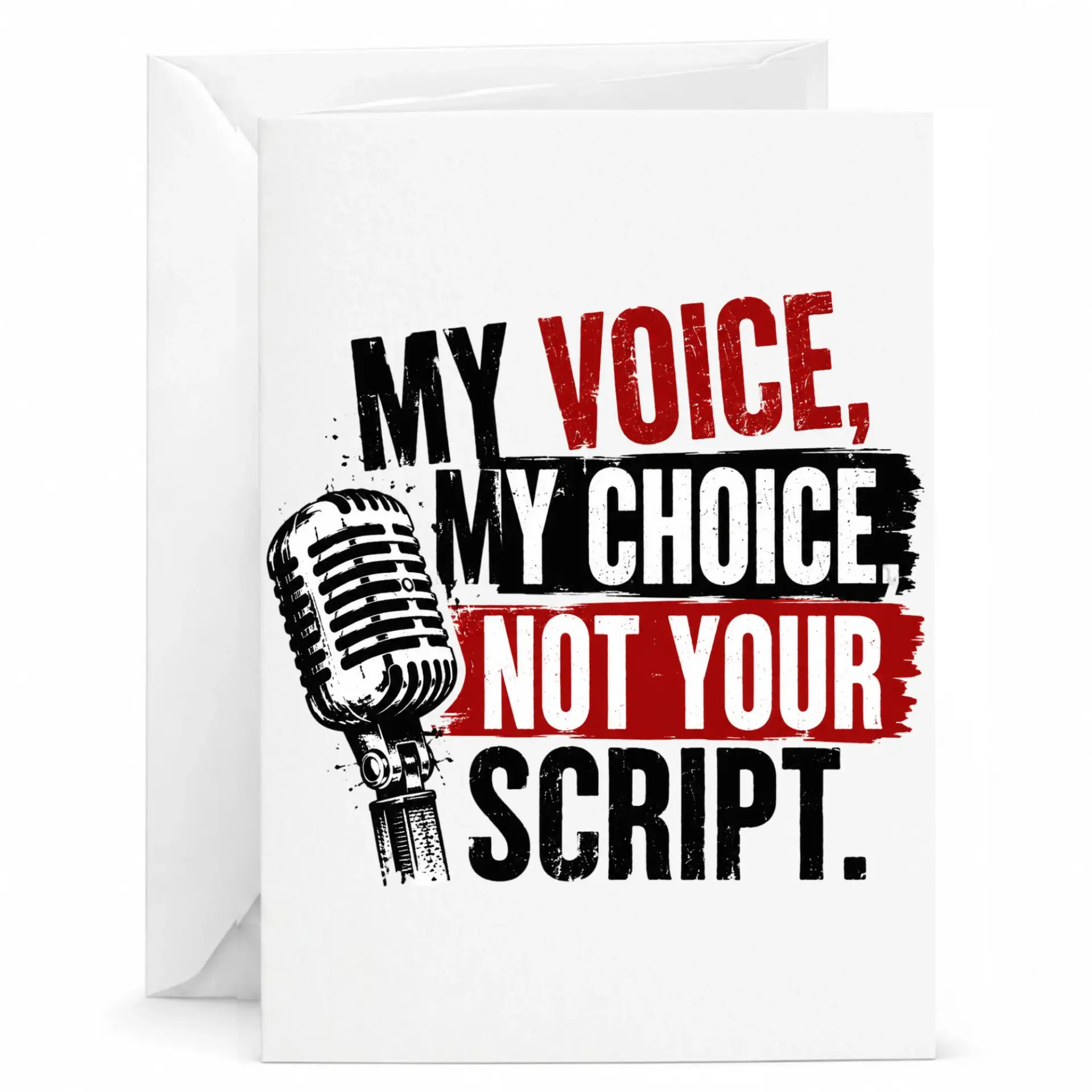 Greeting Card My Voice My Choice Not Your Script Design with Vintage Microphone Illustration for Personal Expression