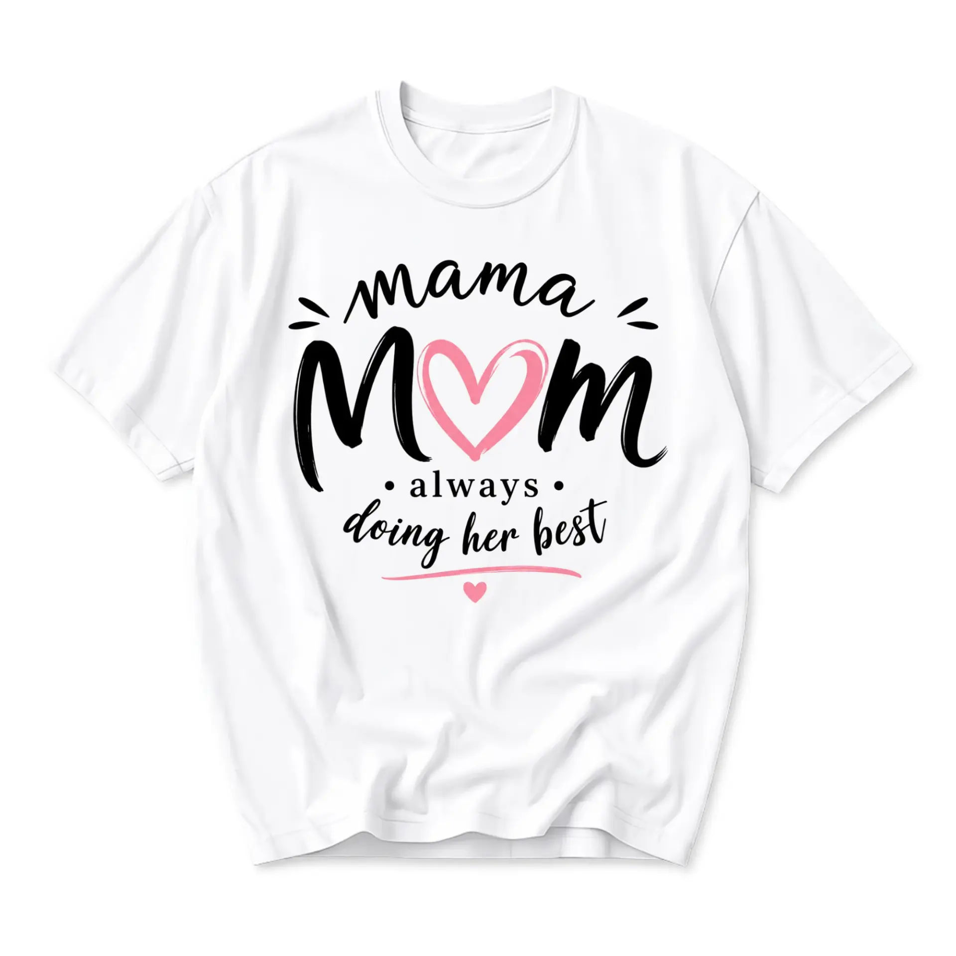 Graphic Tee Mama Mom Always Doing Her Best Heart Design Unisex Crew Neck Short Sleeve Casual Cotton Blend Shirt