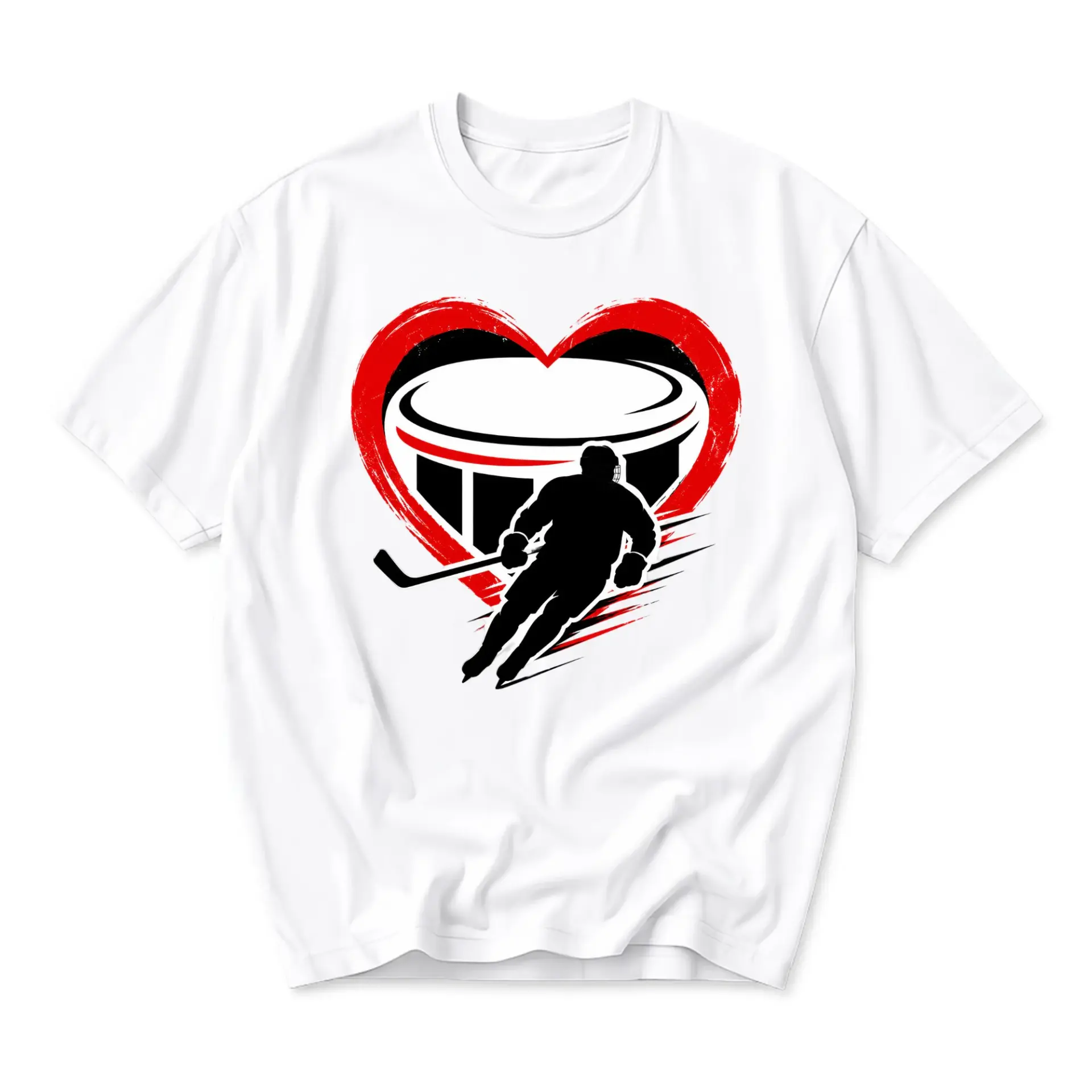 T-shirt Graphic Tee Hockey Love Heart Sport Print Casual Unisex Crew Neck Top for Every Day Wear and Sports Enthusiasts