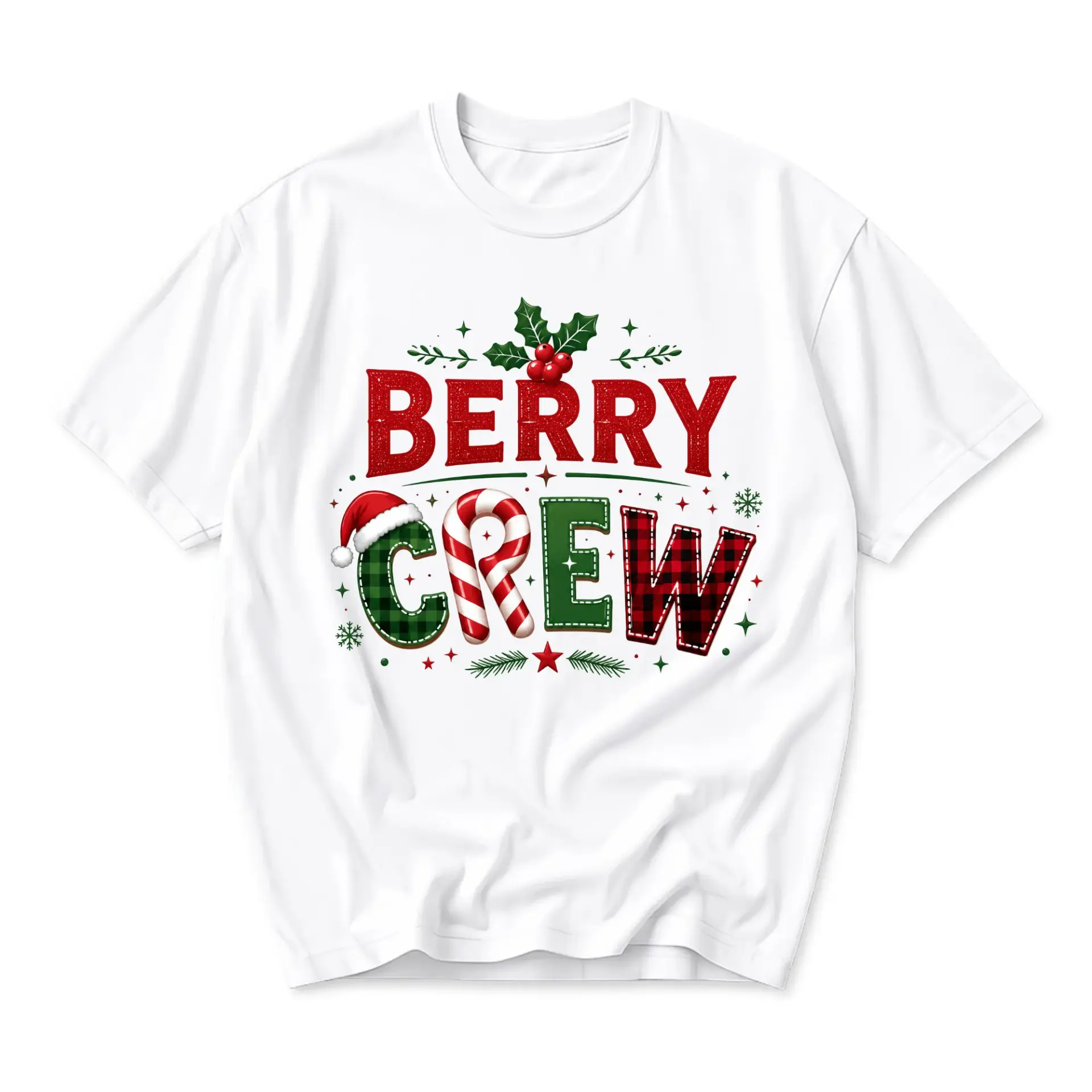 Funny Shirt Berry Crew Graphic Tee Christmas Holiday Unisex Short Sleeve Crew Neck Cotton Blend Casual Apparel White