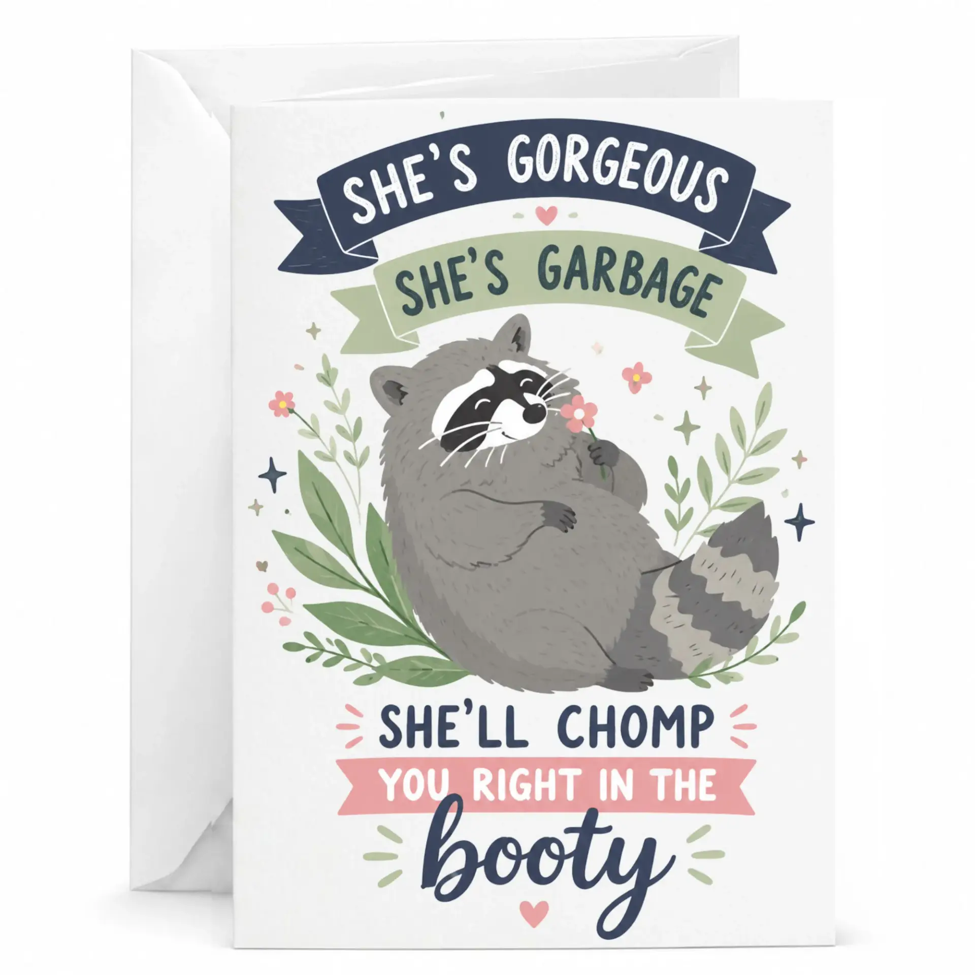 Funny Raccoon Greeting Card Whimsical Animal Illustration Note for Friends Birthday or Anniversary