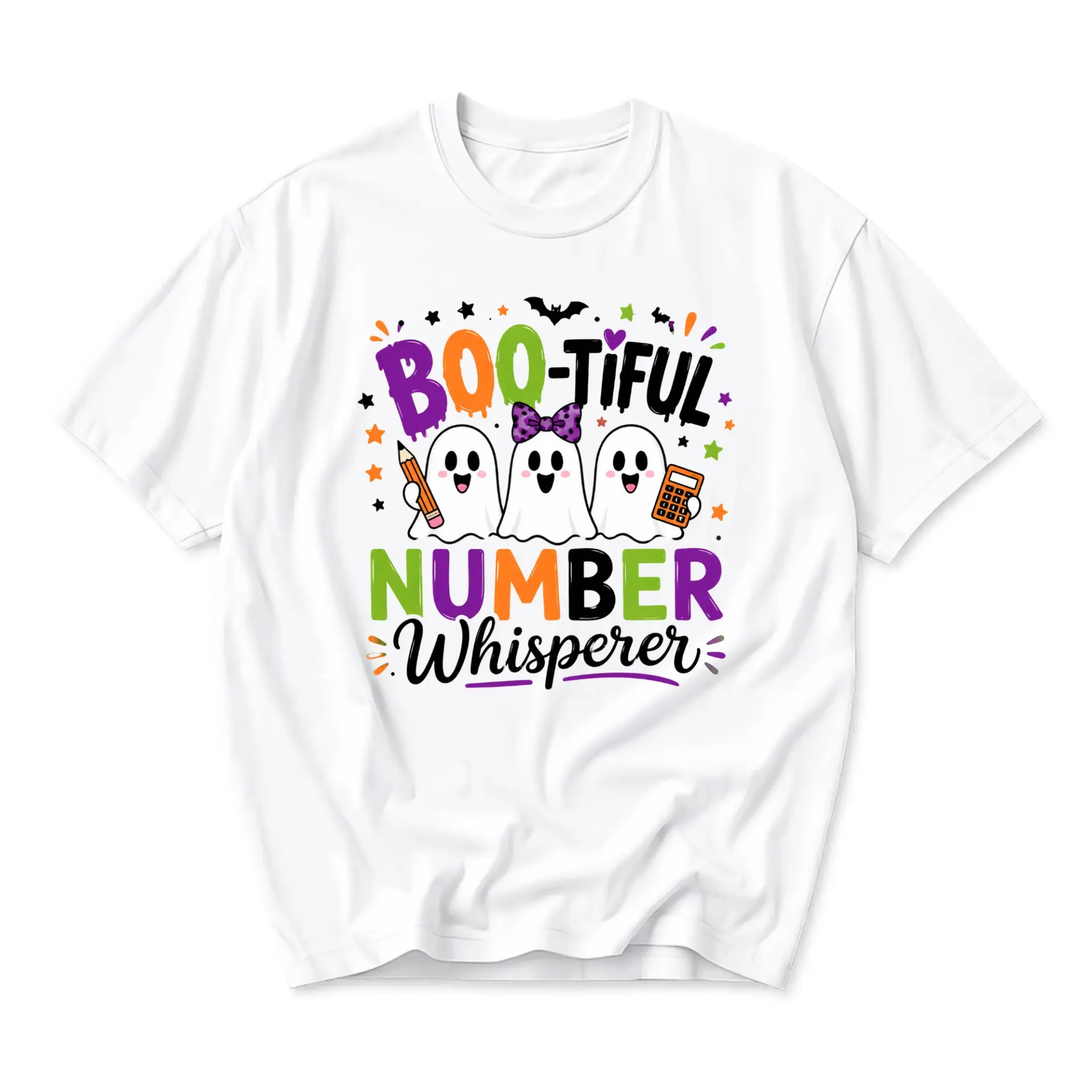 Graphic Tee Unisex Boo-Tiful Number Whisperer Funny Halloween Shirt Cute Ghost Design for Math Enthusiasts Casual Wear