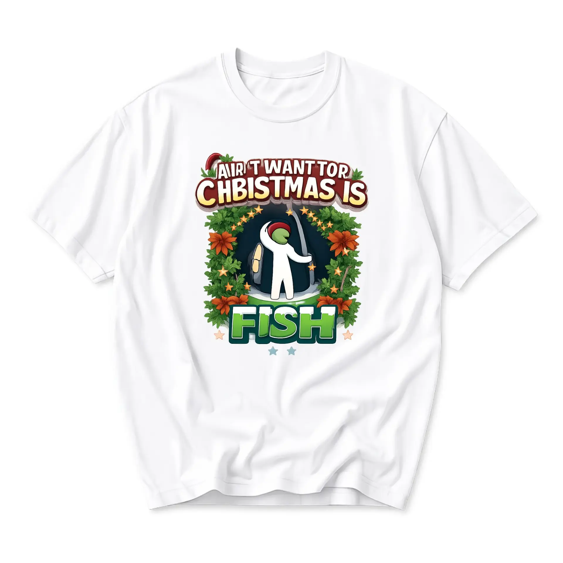 Funny Shirt Christmas Fishing Graphic Tee Unisex Holiday Humor Casual Wear