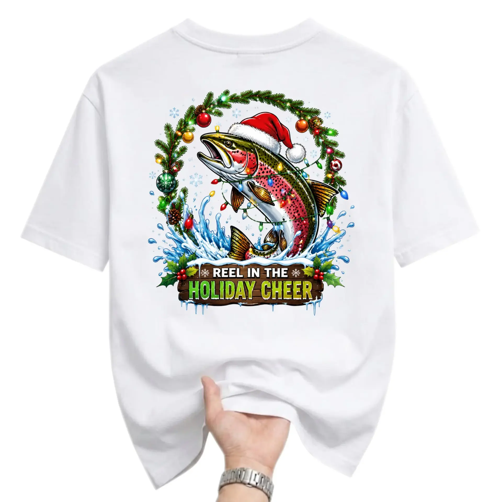 Graphic Tee Reel in the Holiday Cheer Fishing Christmas Shirt Unisex Crew