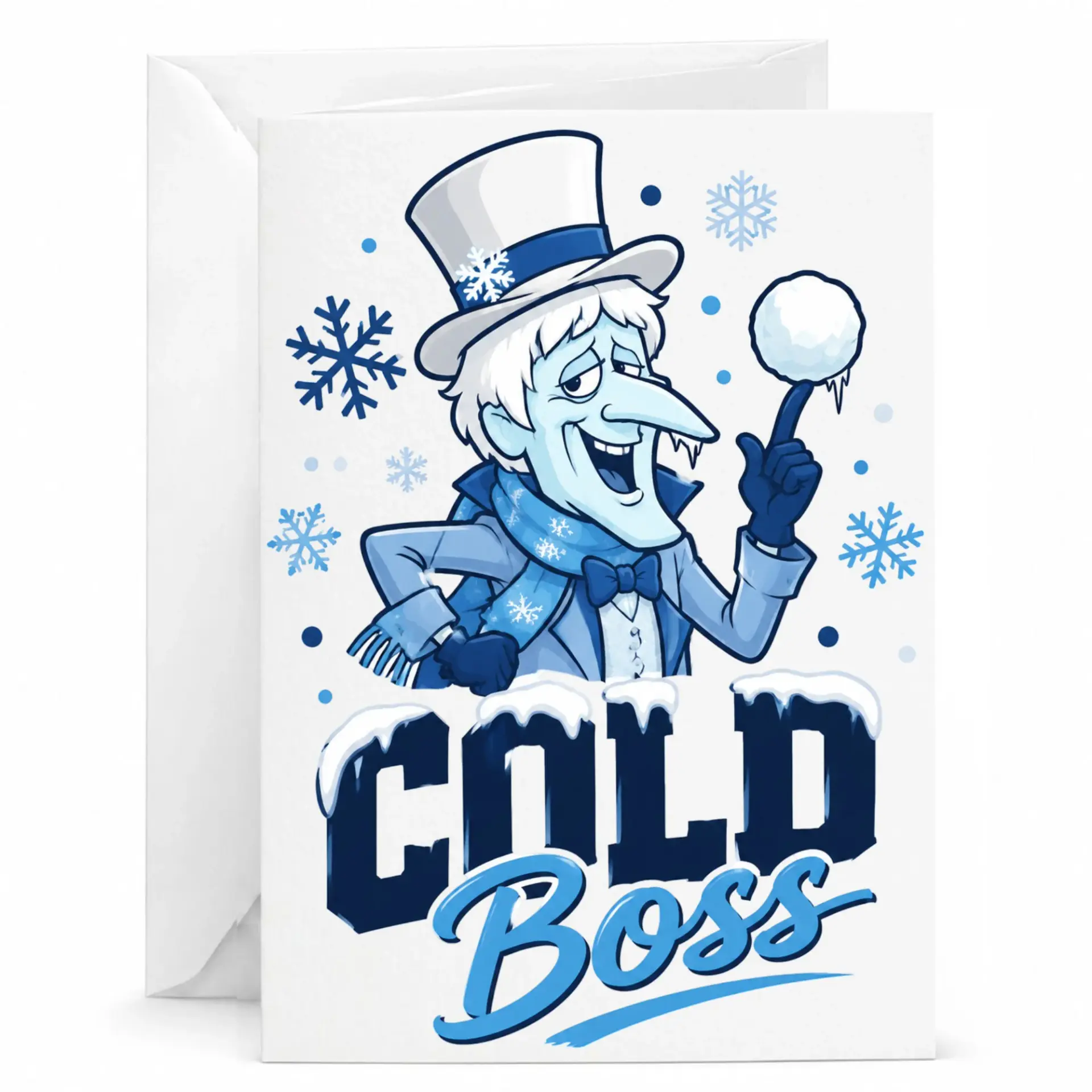 Funny Cold Boss Greeting Card, Winter Holiday Snow Miser Inspired Humorous Note for Professional or Personal Use