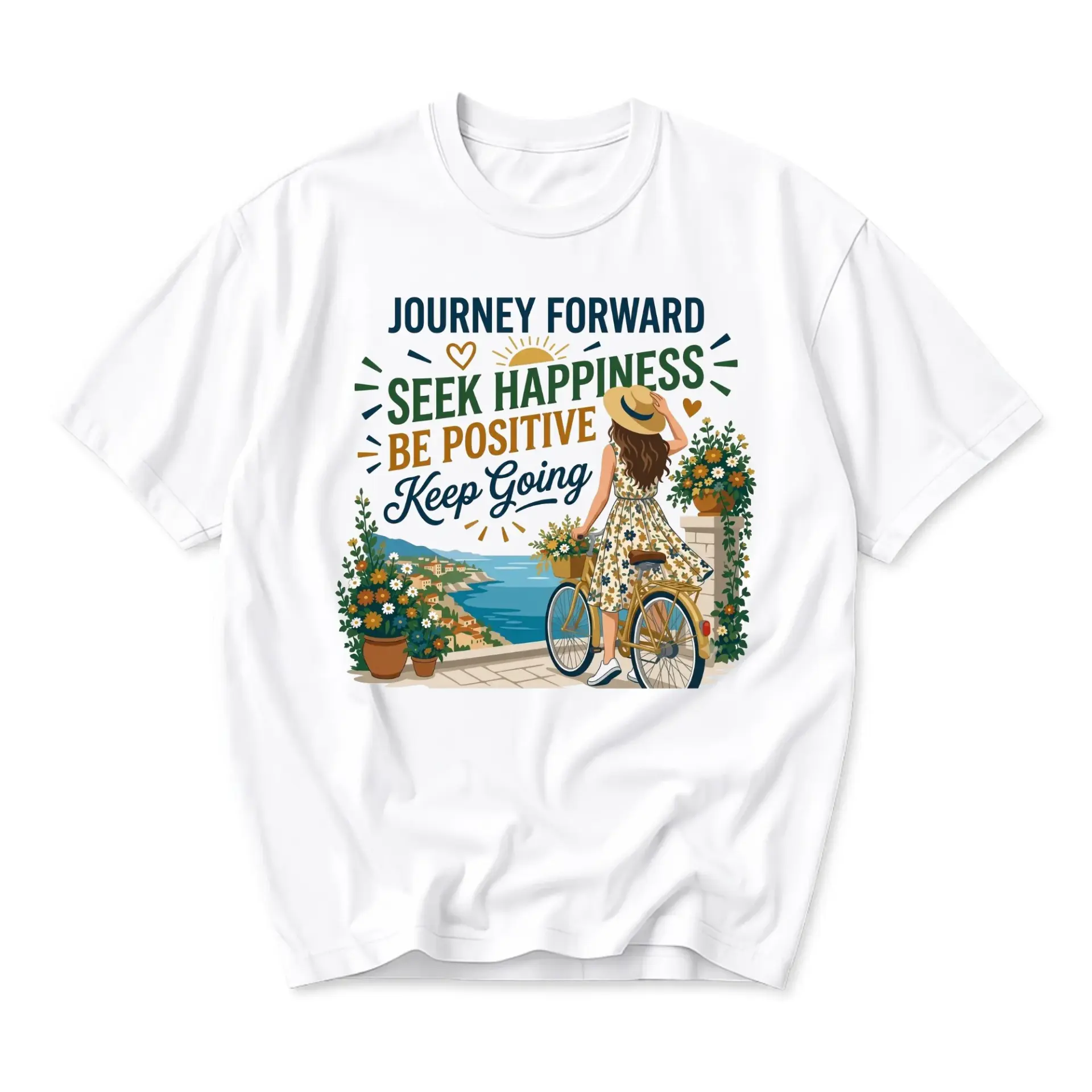 Graphic Tee Journey Forward Seek Happiness Be Positive Inspirational Unisex Crew Neck Casual Everyday Printed T-Shirt