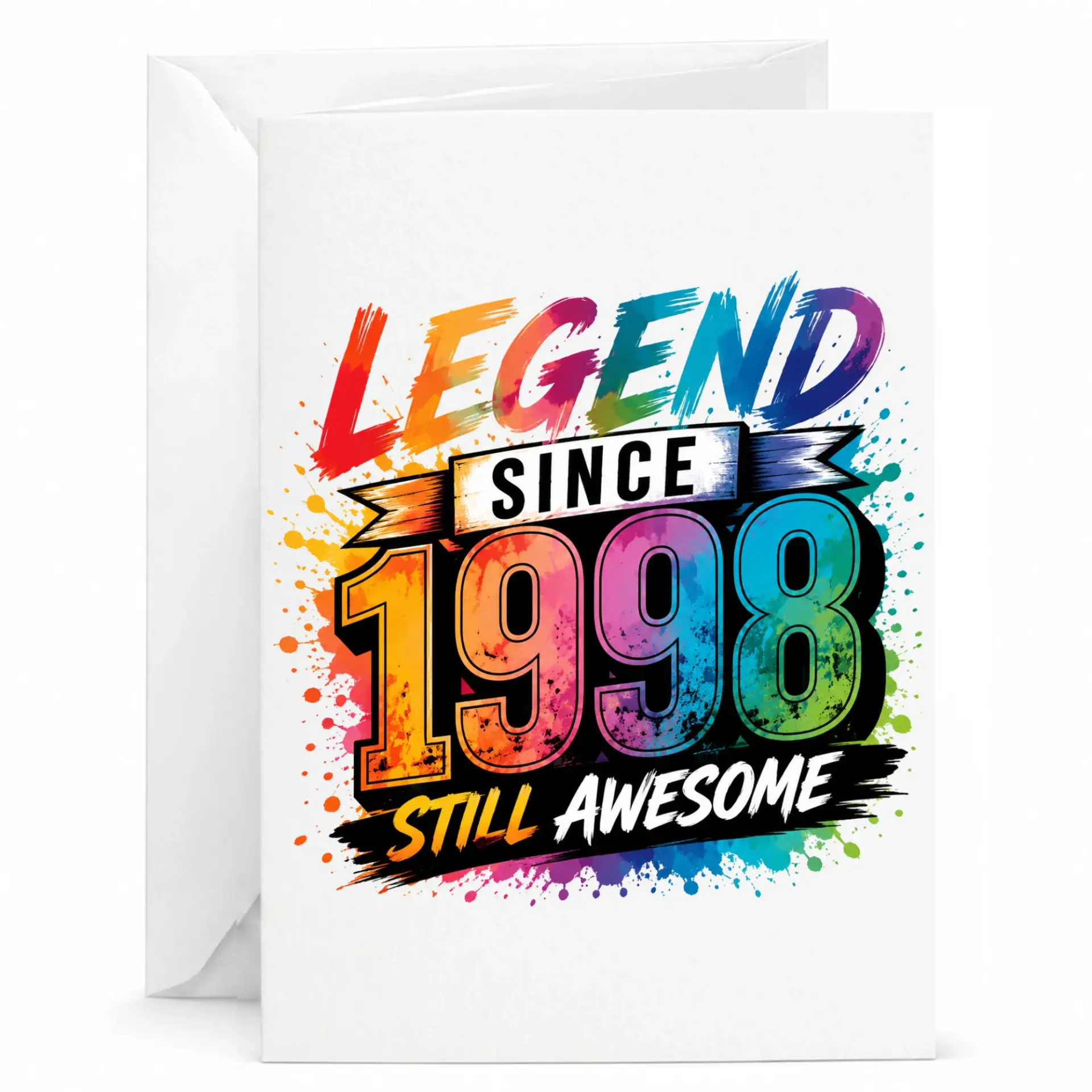 Birthday Card Legend Since 1998 Still Awesome Colorful Typography Greeting Card for Milestone Celebrations