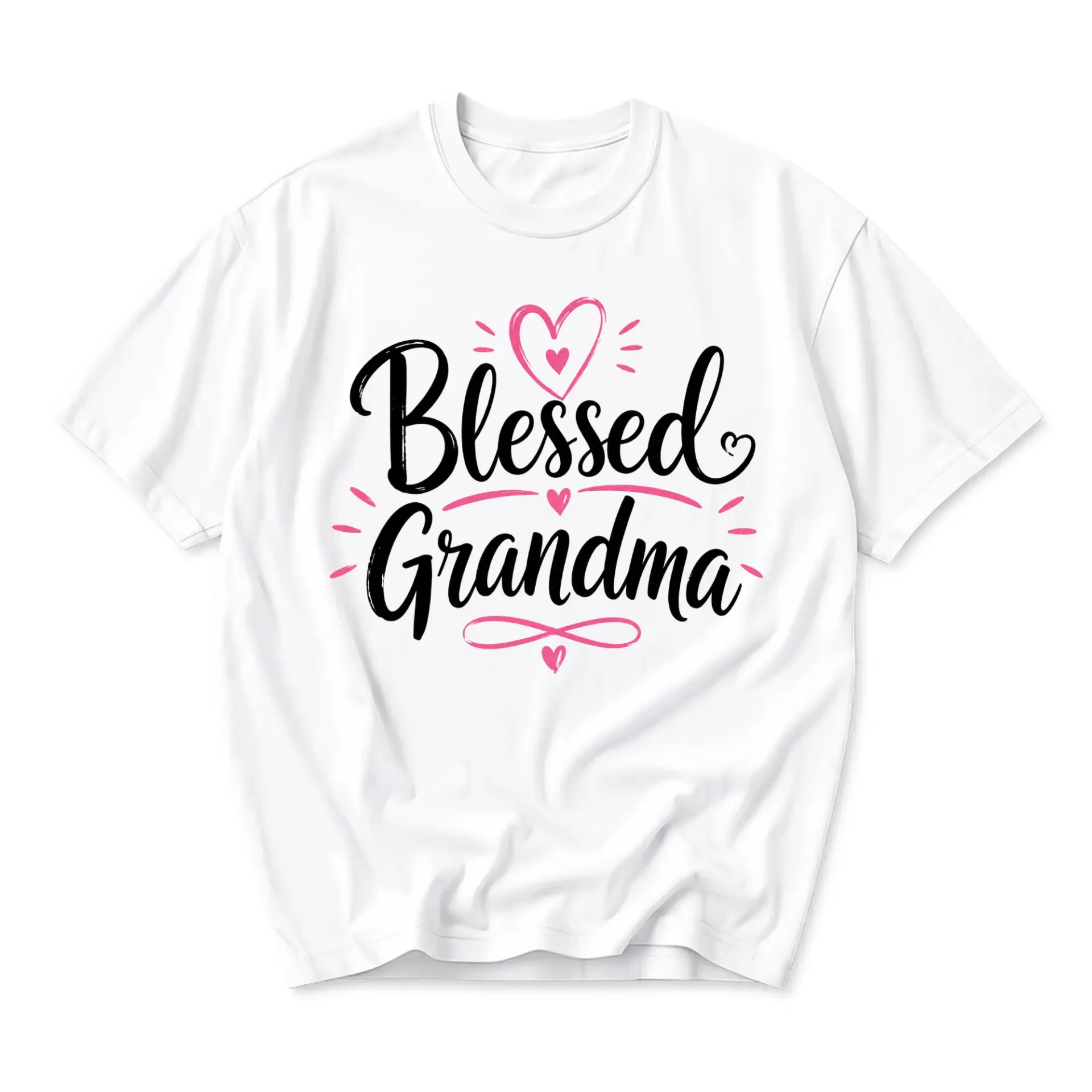Graphic Tee Blessed Grandma White Shirt Heart Typography Print Casual