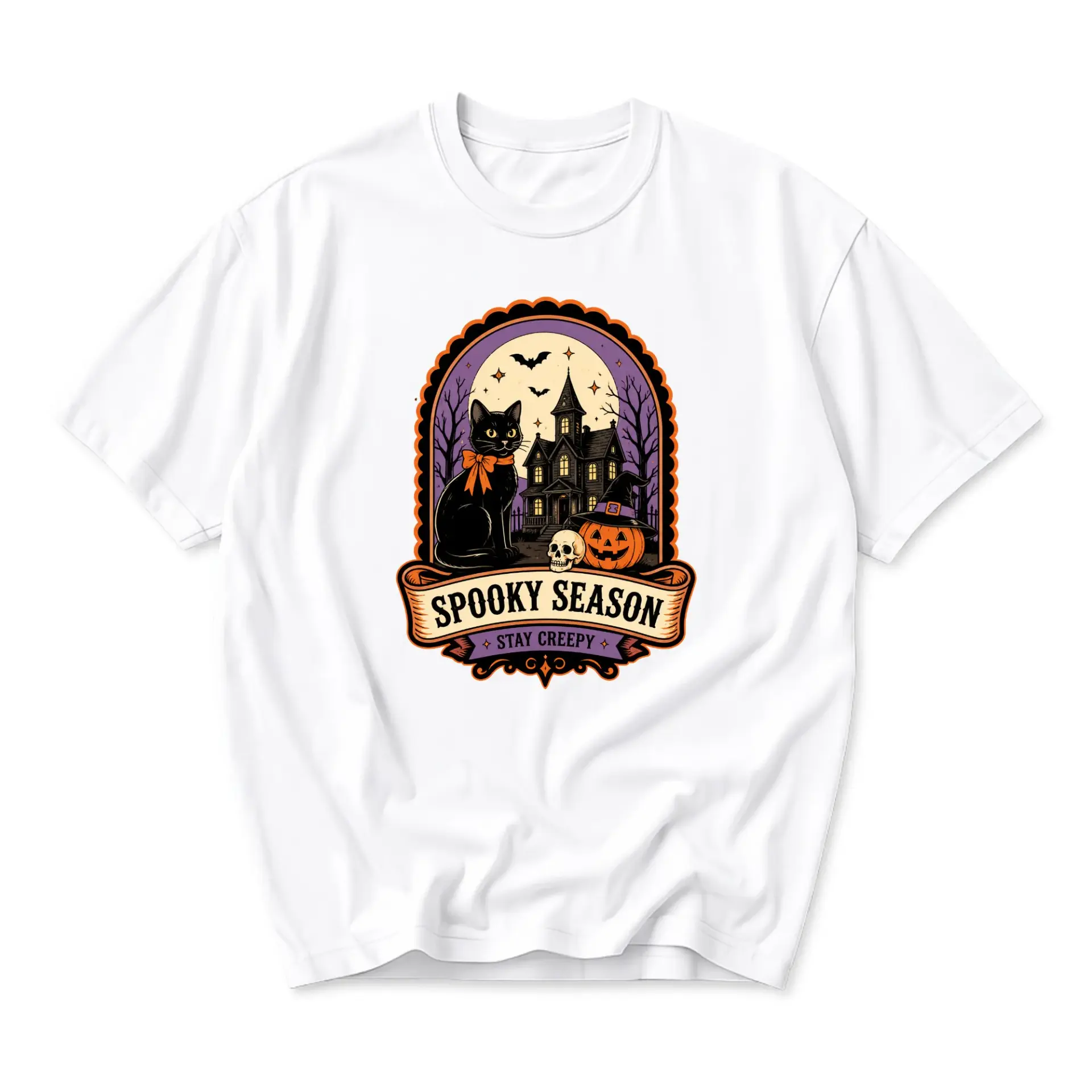 Funny Shirt Spooky Season Graphic Tee Unisex Crew Neck Casual Cotton Blend Apparel for Halloween Enthusiasts
