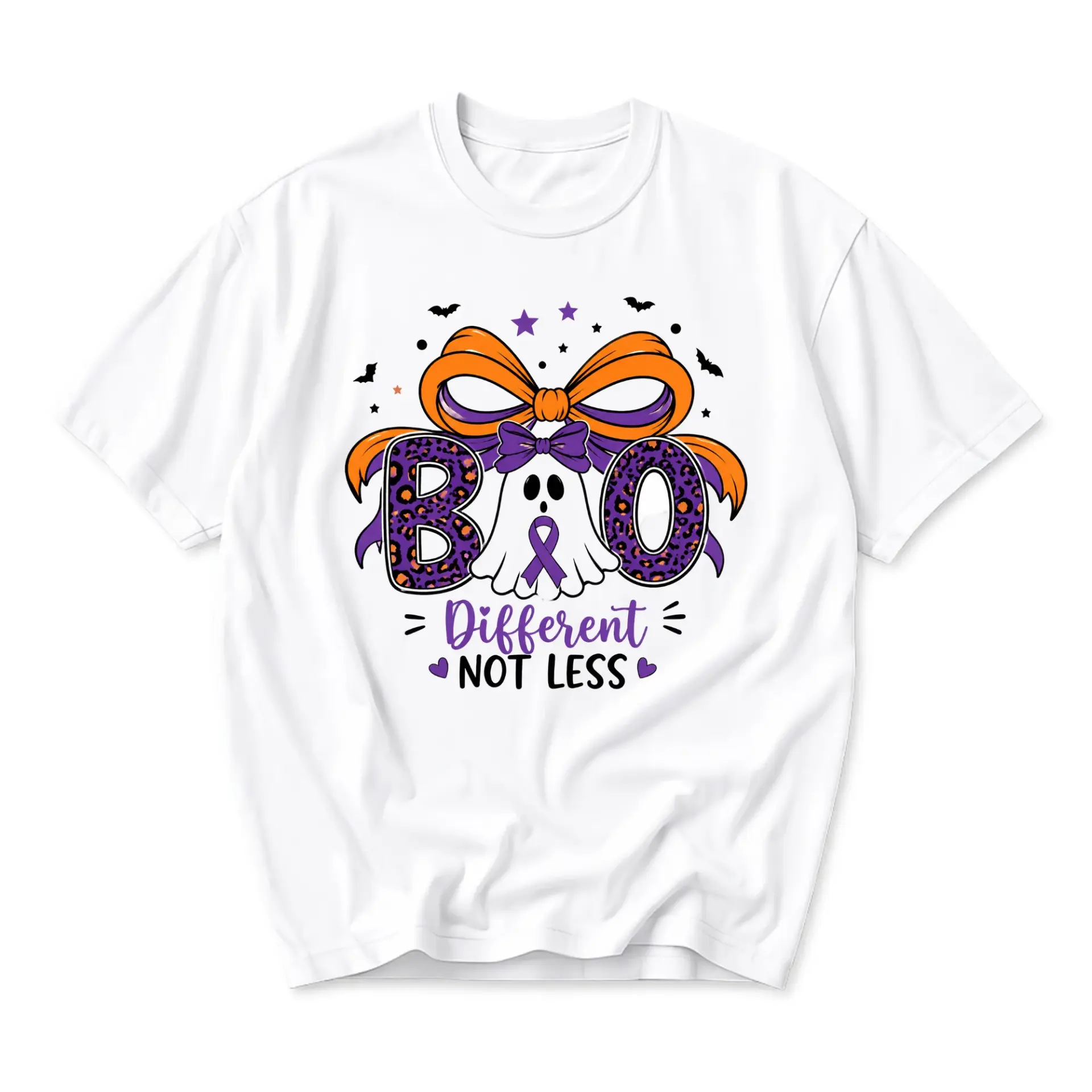 Graphic Tee Unisex Boo Different Not Less Halloween Ghost Awareness Support Shirt Casual Cotton Crew Neck Top