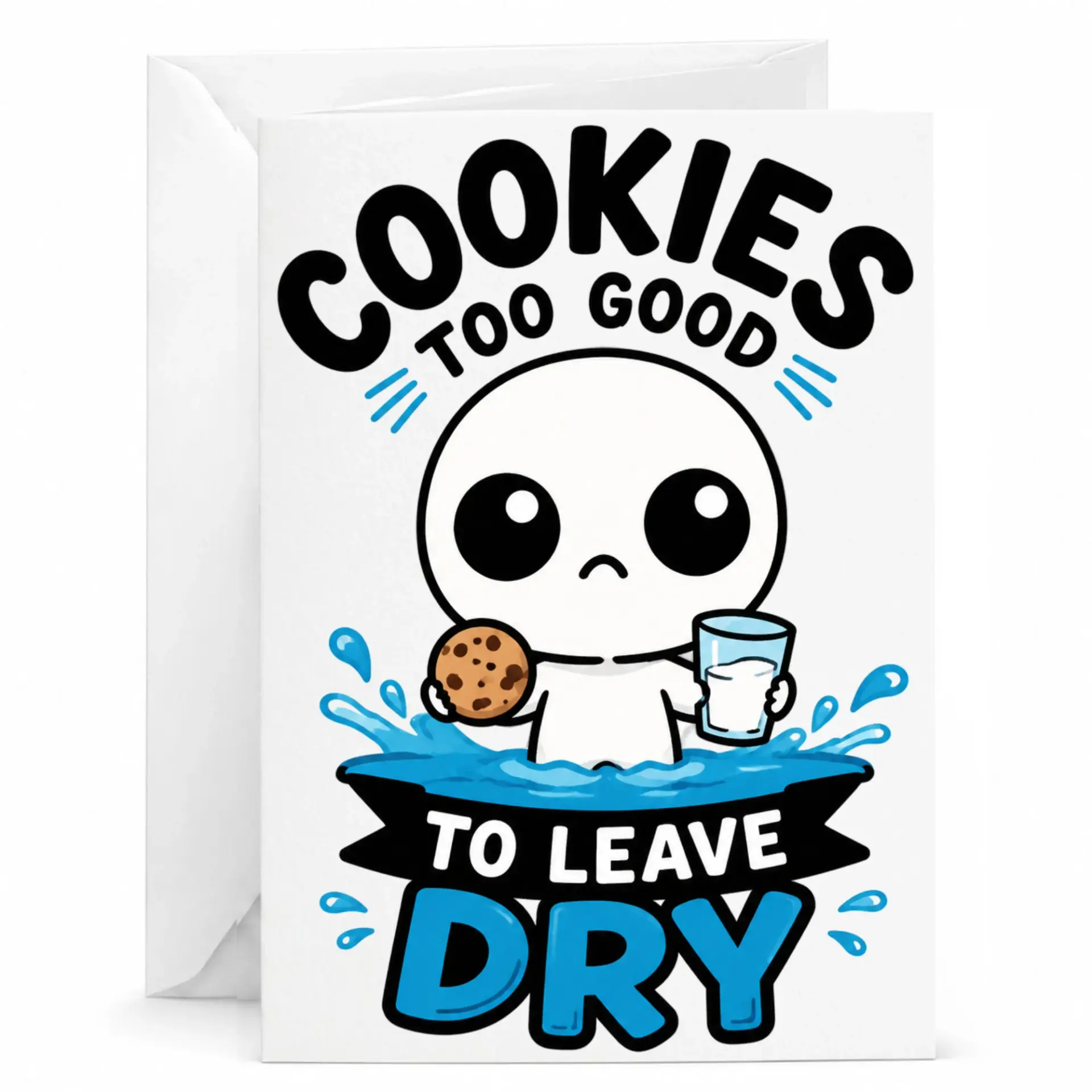 Funny Greeting Card Cookies Too Good to Leave Dry with Cute Character Illustration for Birthday and Thank You