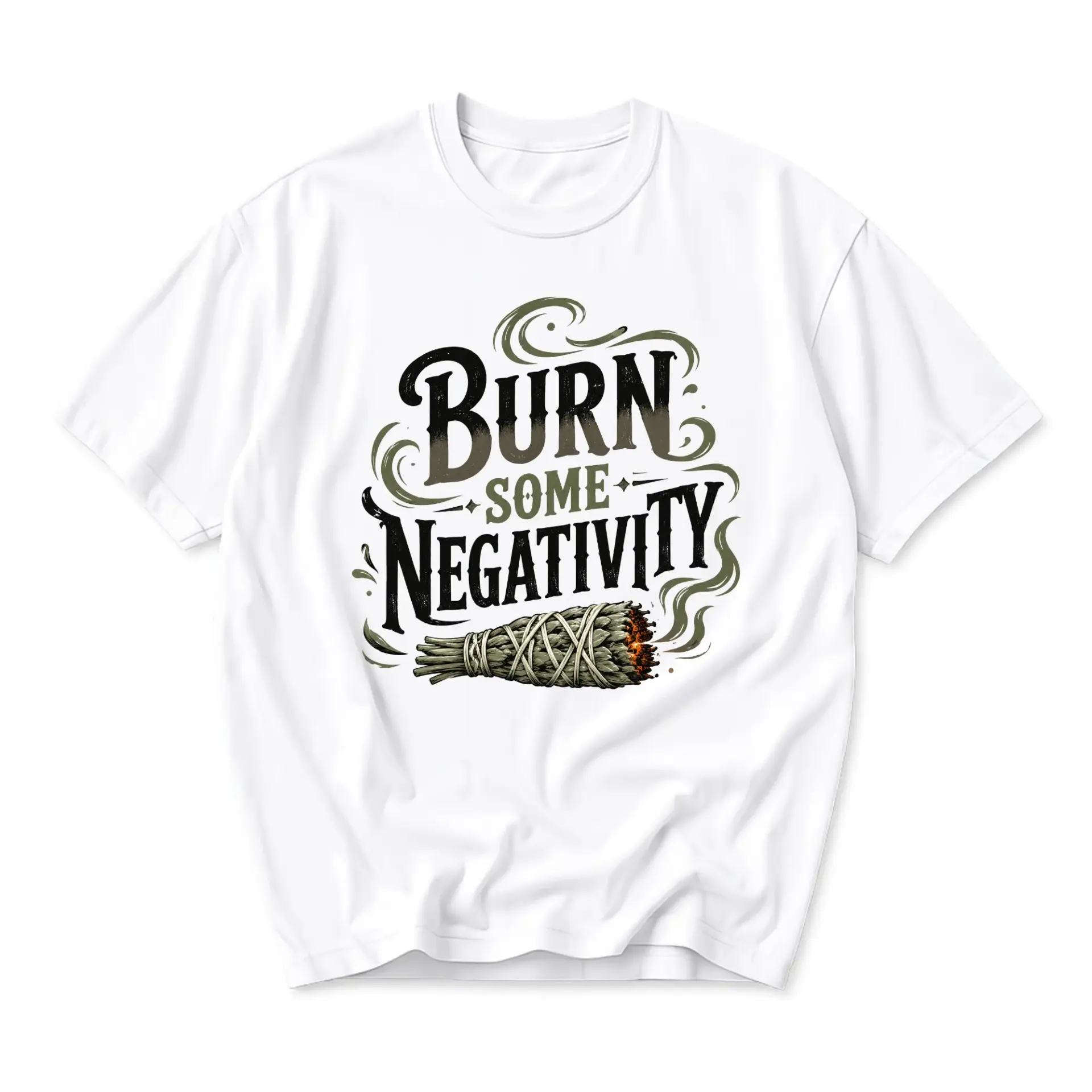 Graphic Tee Burn Some Negativity Sage Smudge Stick Unisex Crew Neck Soft Cotton Casual Everyday Comfort Short Sleeve