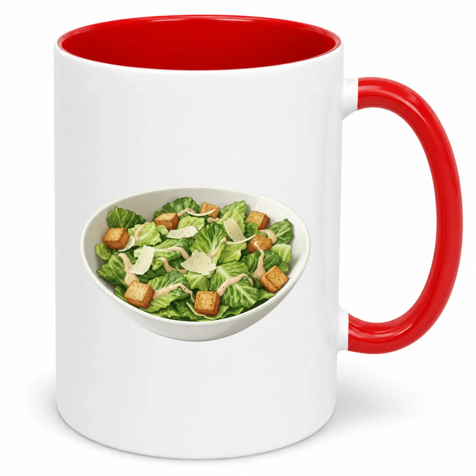 Ceramic Coffee Mug with Caesar Salad Design, 11 Oz or 15 Oz Premium Kitchen Drinkware for Hot Beverages and Office Desk