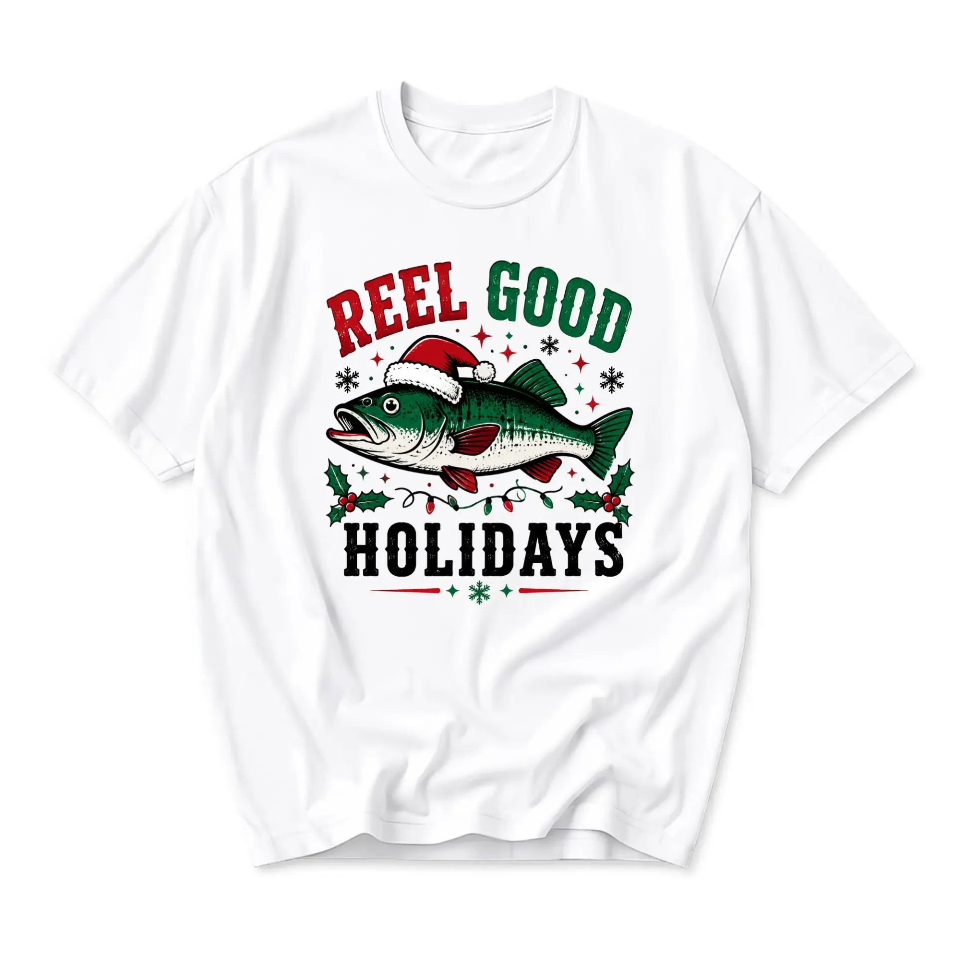 Funny Shirt Reel Good Holidays Fishing Christmas Graphic Tee Unisex Casual