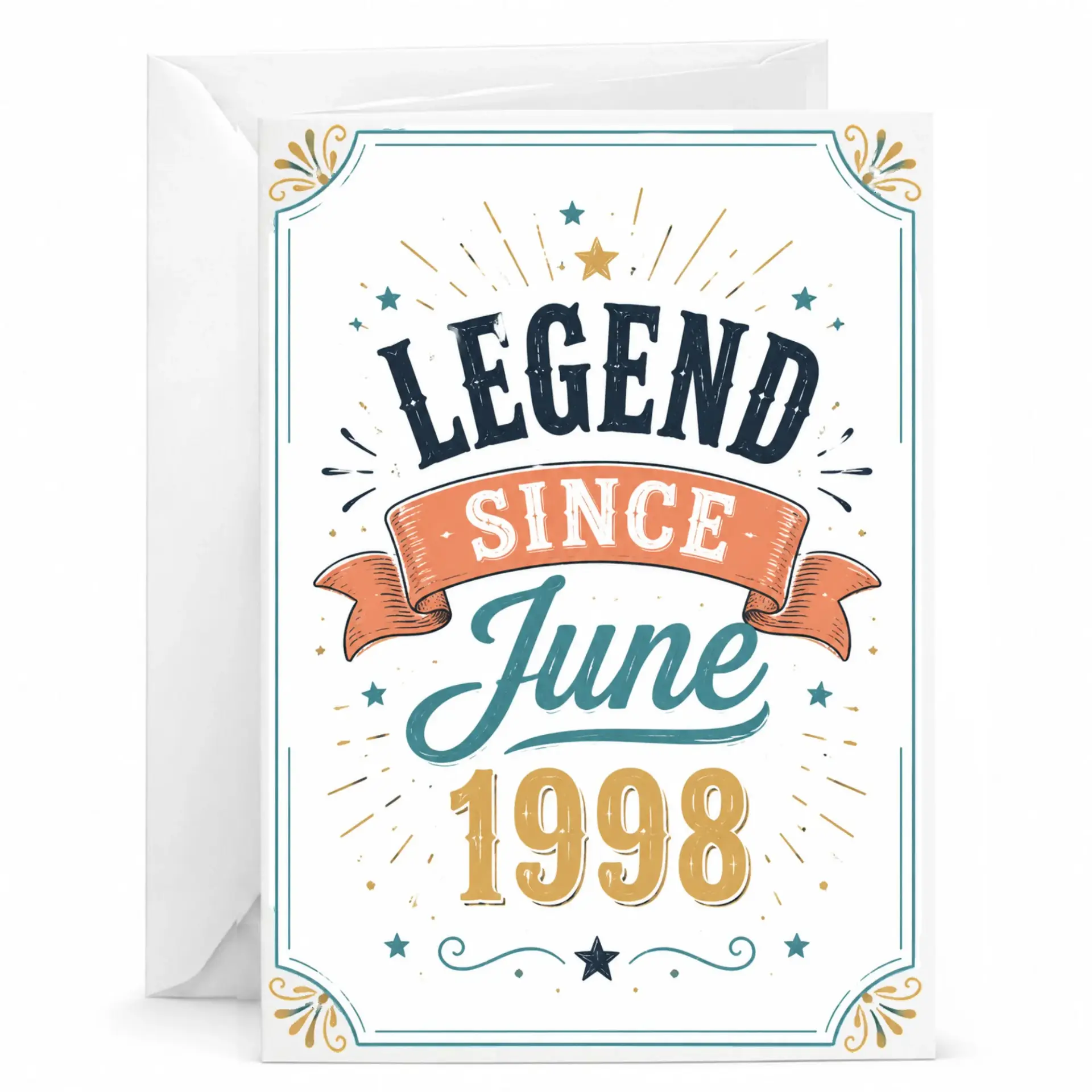 Birthday Card Legend Since June 1998 Vintage Inspired Greeting Card for Milestone Birthdays and Celebrations