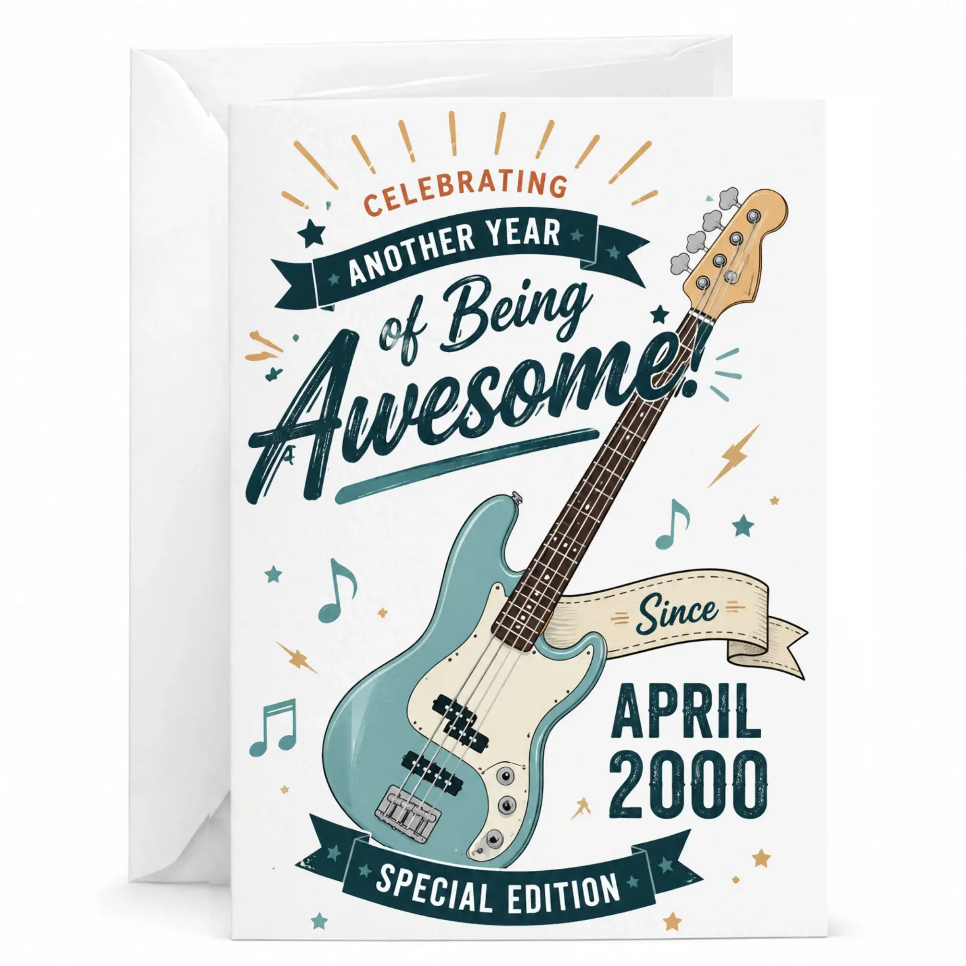 Birthday Card Celebrating Another Year of Being Awesome Vintage Electric Guitar Illustration Design