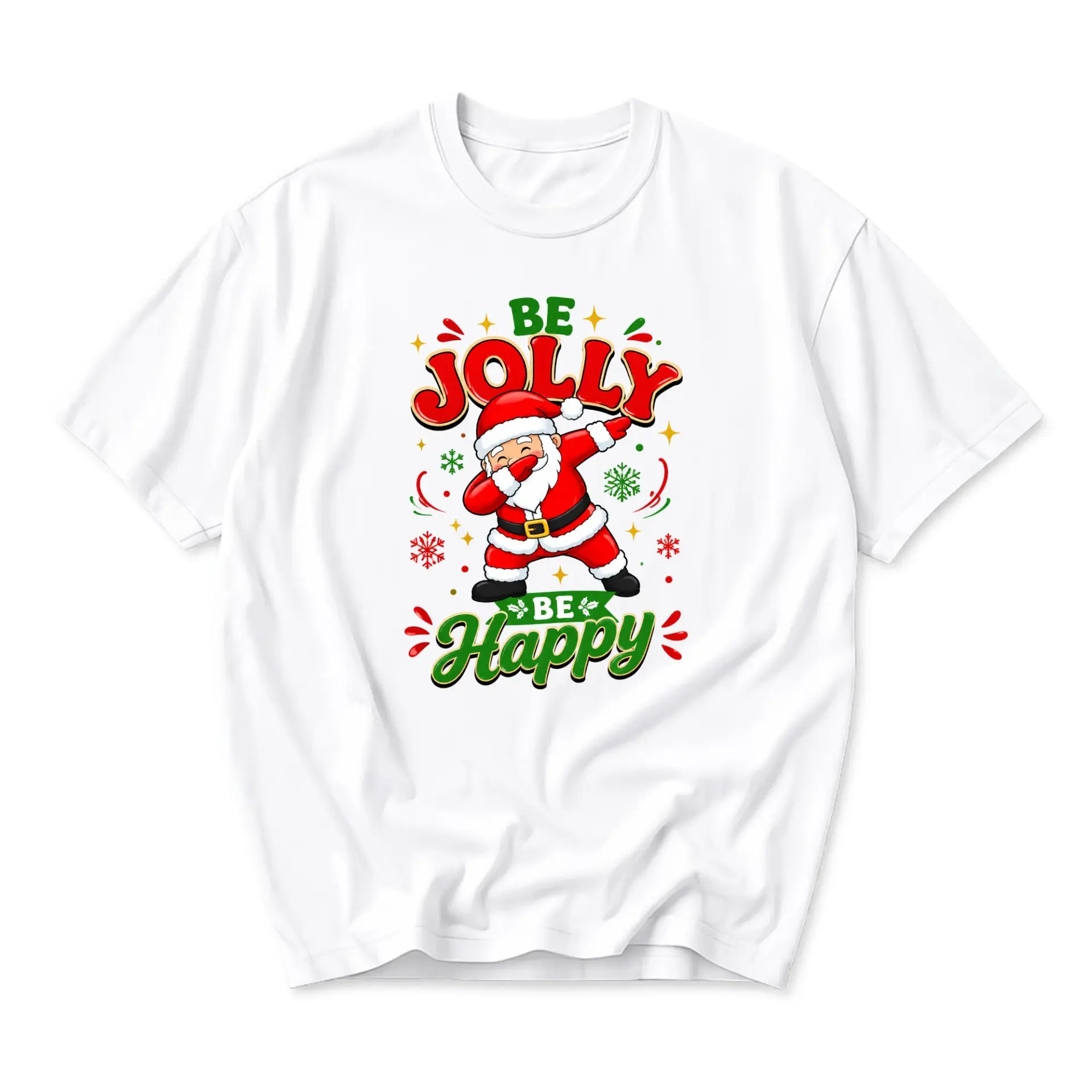 Funny Shirt Christmas Dabbing Santa Graphic Tee Holiday Season Casual Crew Neck Unisex Cotton Blend Apparel White