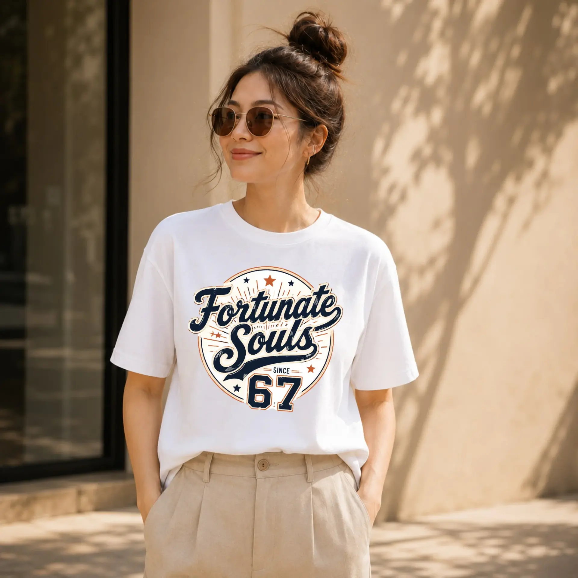 Graphic Tee Fortunate Souls Since 67 Retro Style Unisex Crew Neck Short Sleeve Cotton Casual Everyday Apparel