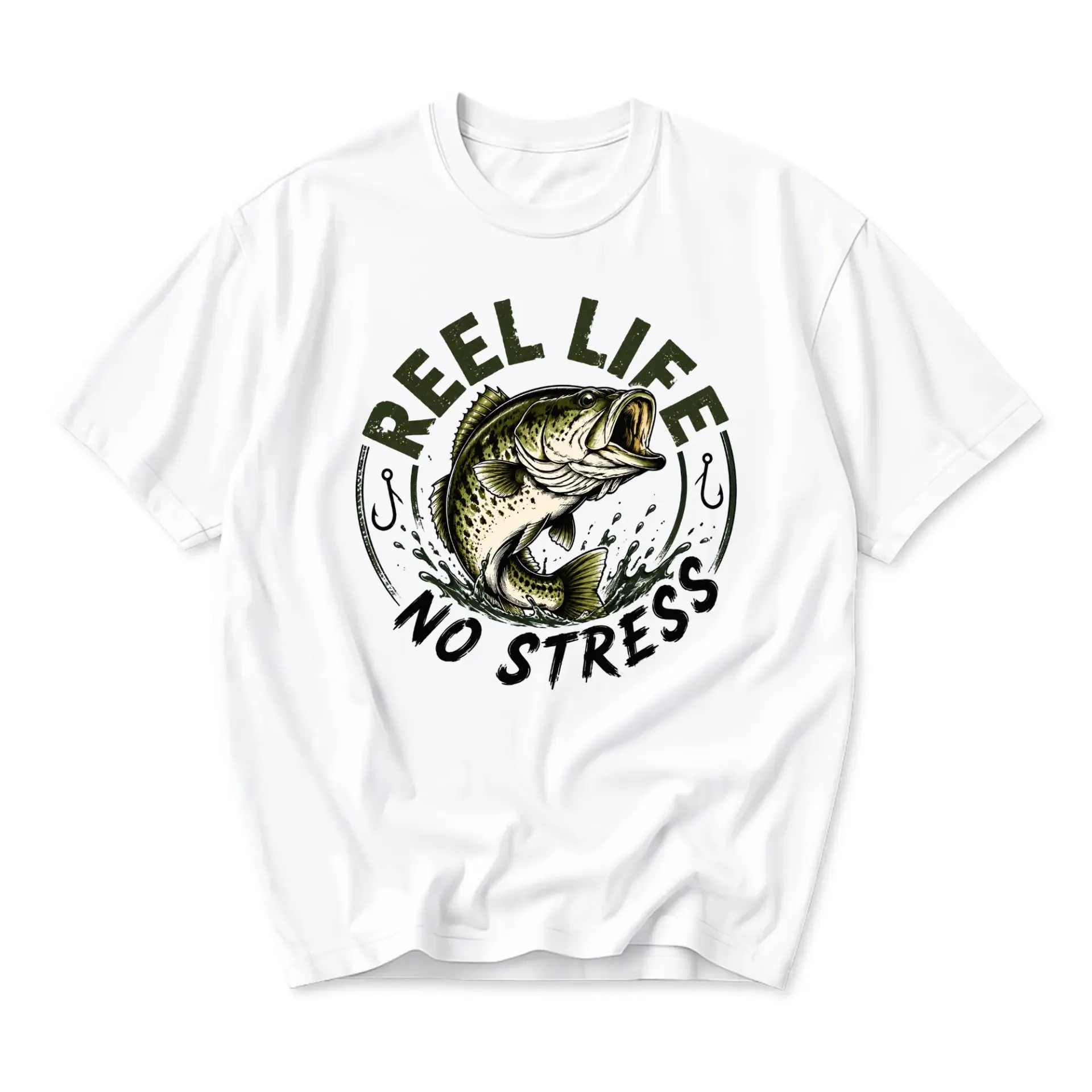 Graphic Tee No Stress Fishing Shirt Unisex Crew Neck Short Sleeve Casual