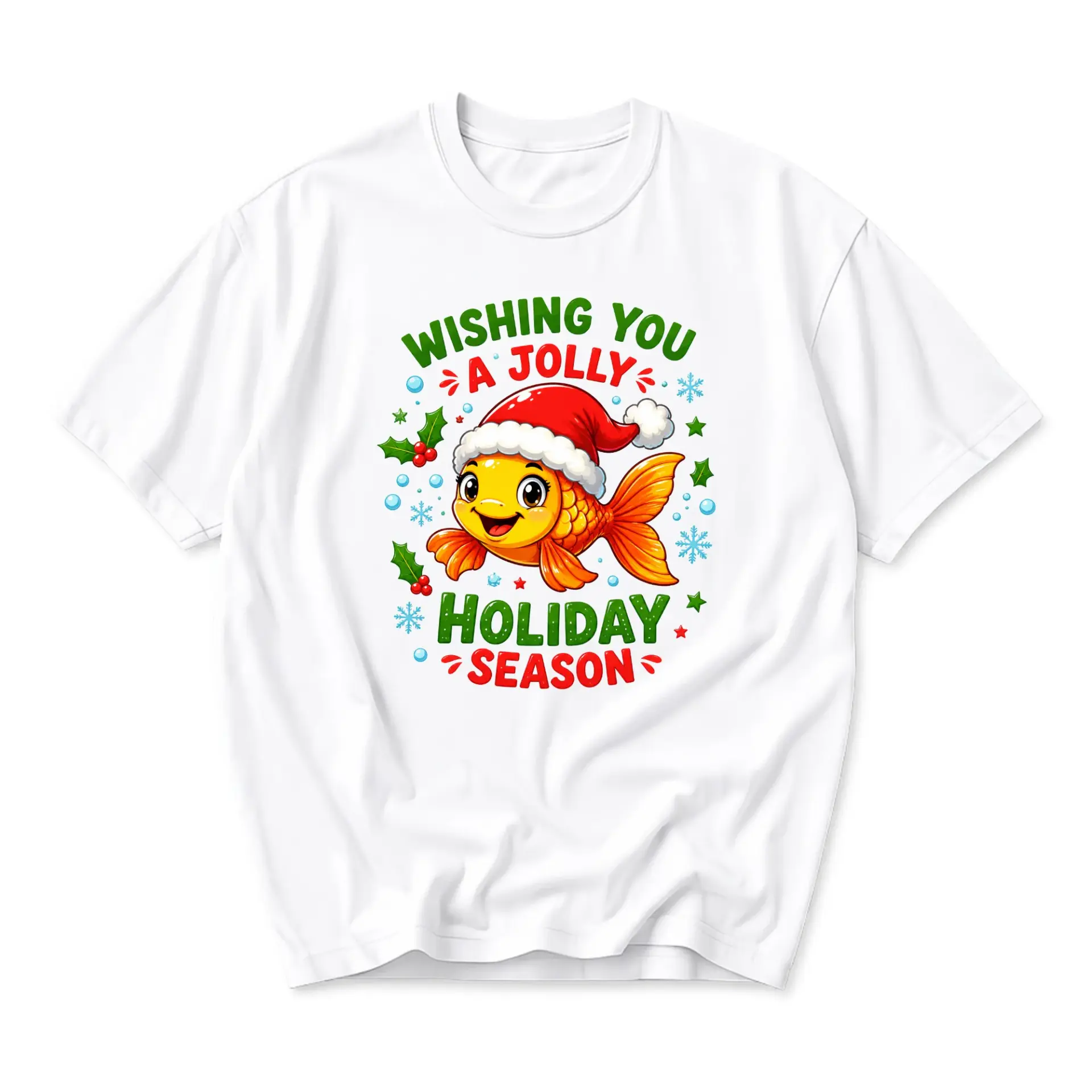 Graphic Tee Unisex Crew Neck T-Shirt Featuring a Festive Goldfish Wearing a