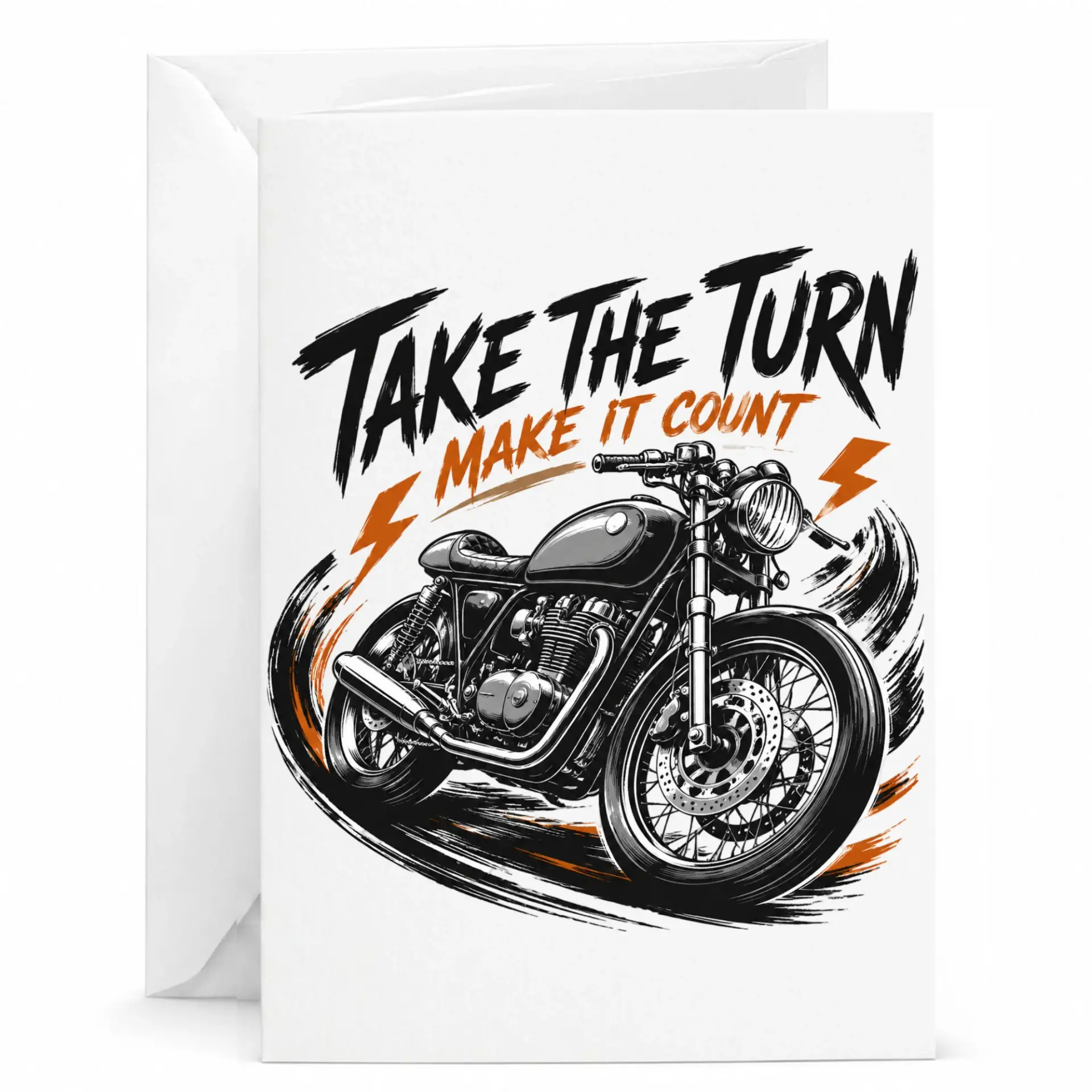 Motorcycle Greeting Card Take the Turn Make It Count Vintage Style Racing Illustration for Enthusiasts and Riders
