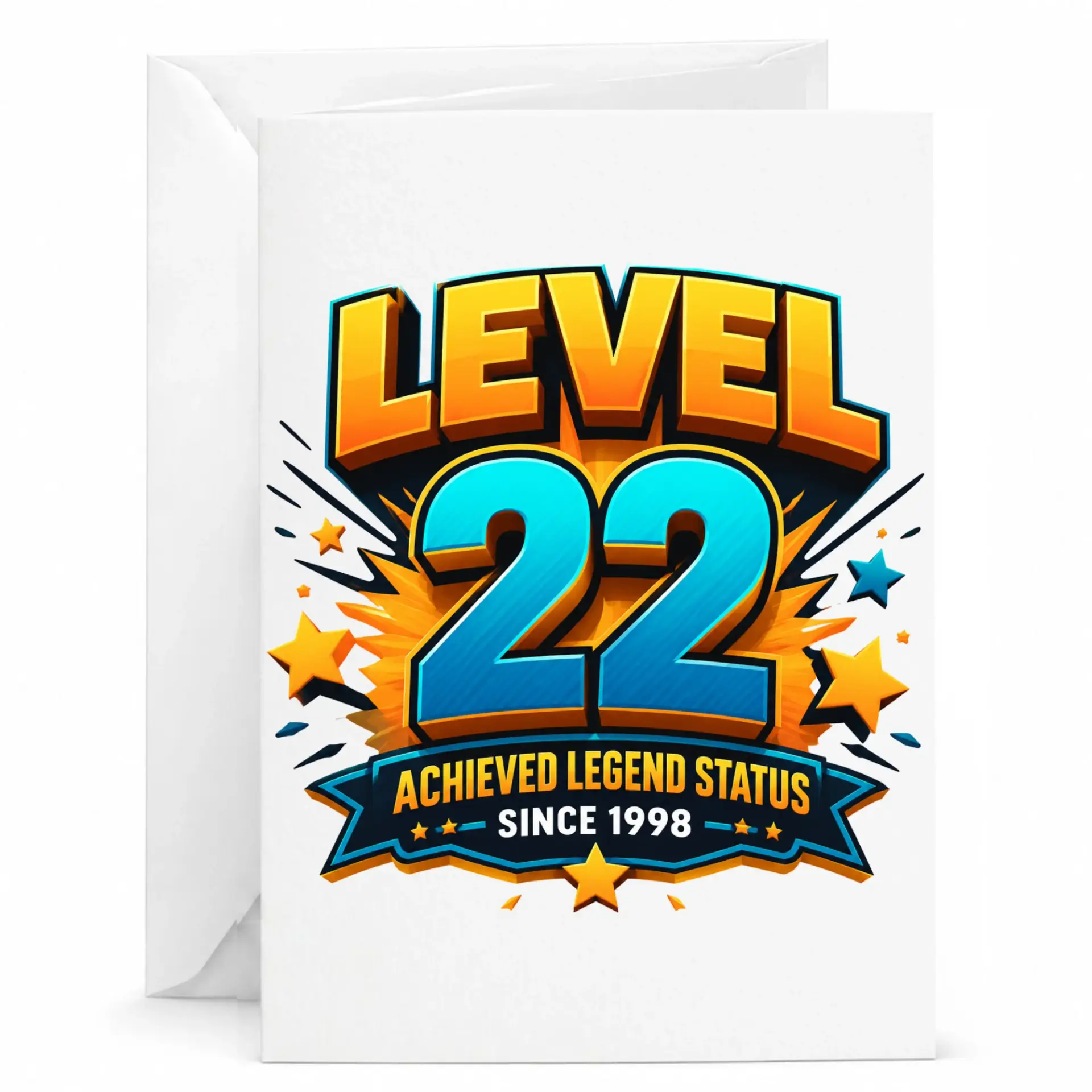 Birthday Card Level 22 Achieved Legend Status Since 1998 Funny Greeting Card for Milestone Birthday Celebration