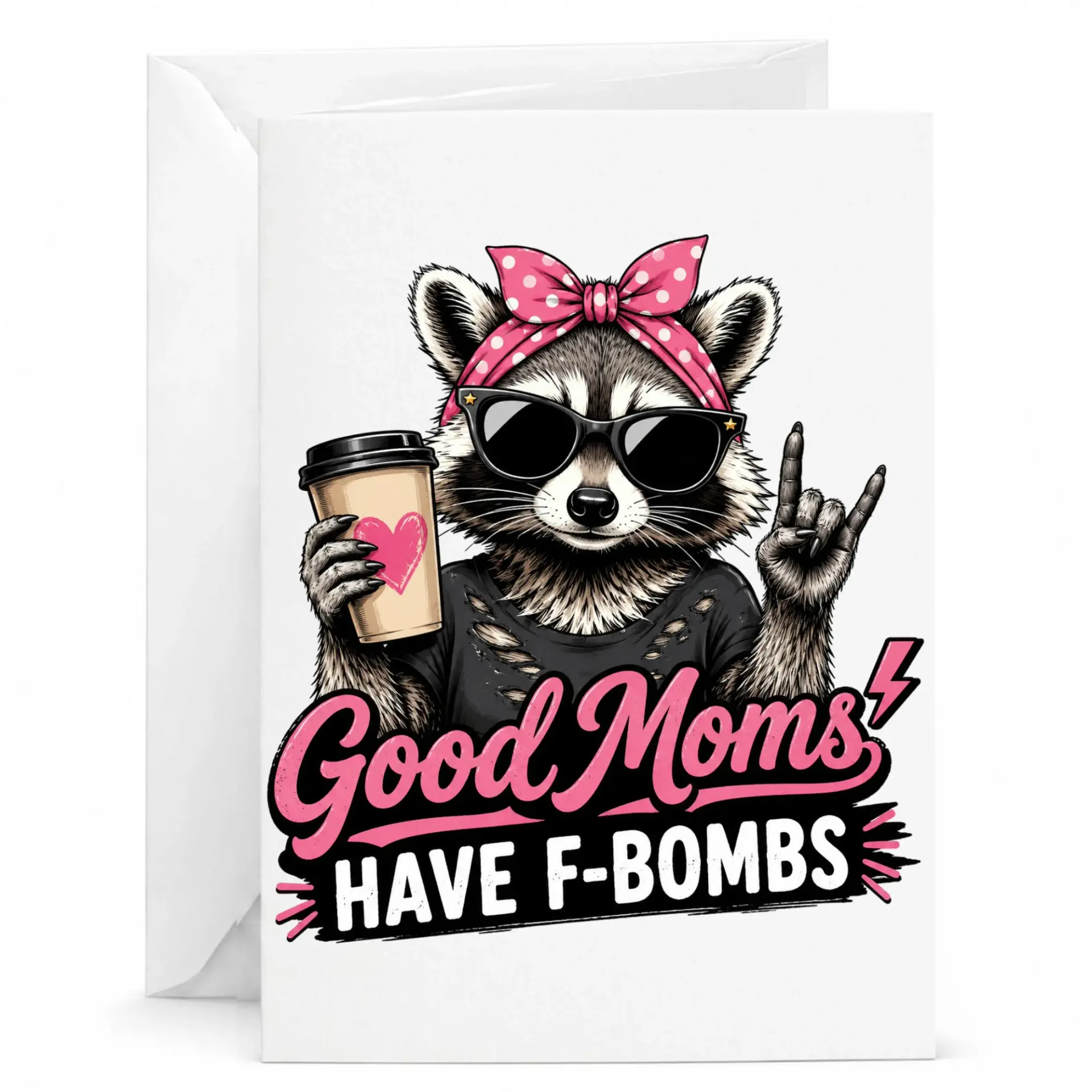 Funny Greeting Card Good Moms Have F-Bombs Raccoon Illustration Note for Birthdays and Anniversaries