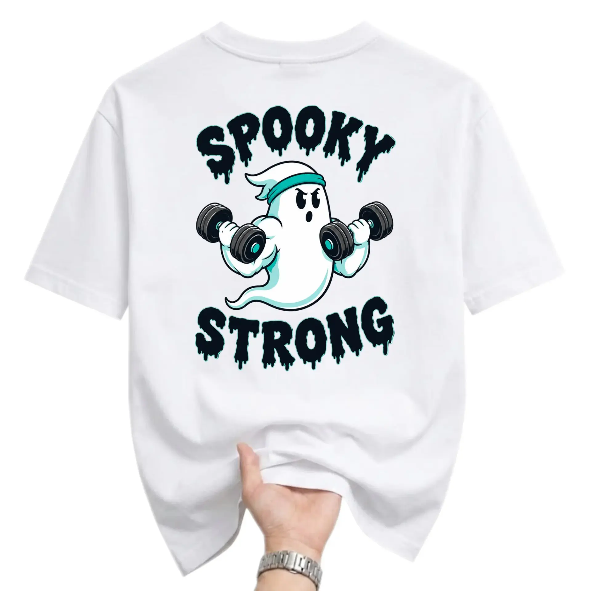 Funny Shirt Spooky Strong Ghost Graphic Tee Unisex Crew Neck Casual Wear Soft Cotton Blend Fitness Workout Apparel