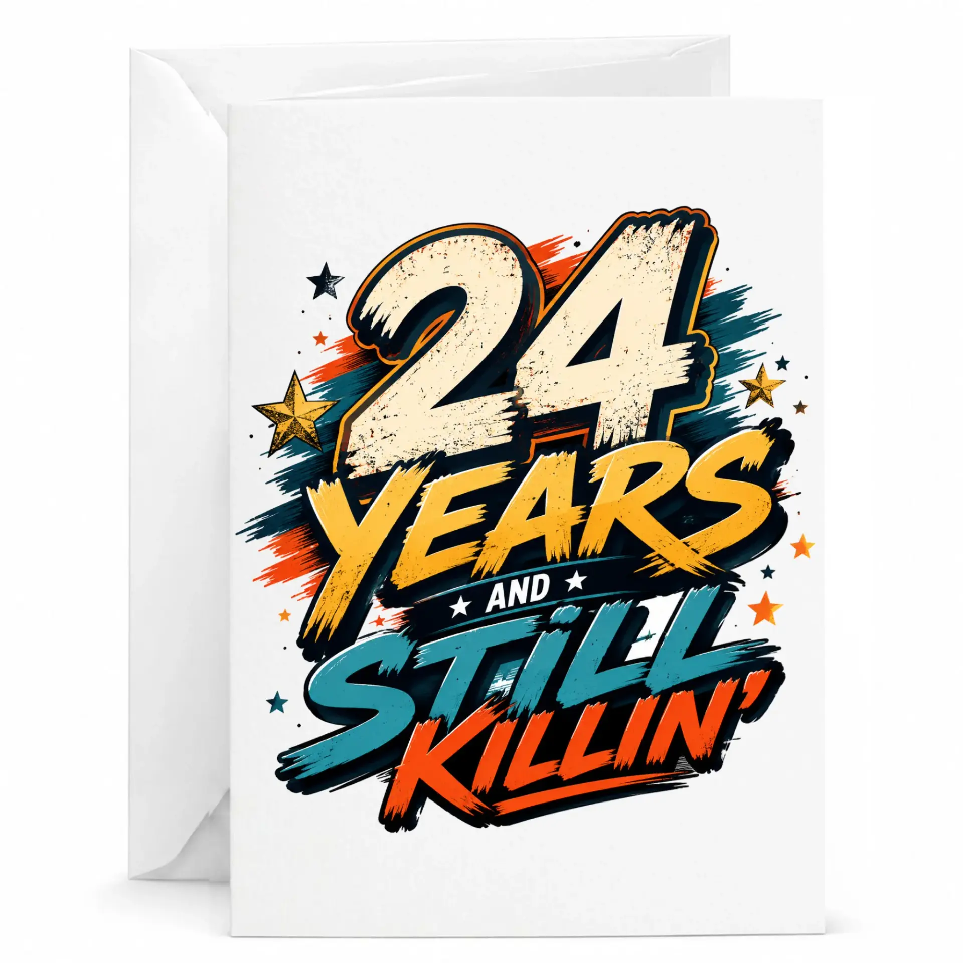Birthday Card 24 Years and Still Killin Fun Retro Style Typography Greeting Card with Envelope for Milestone Anniversary