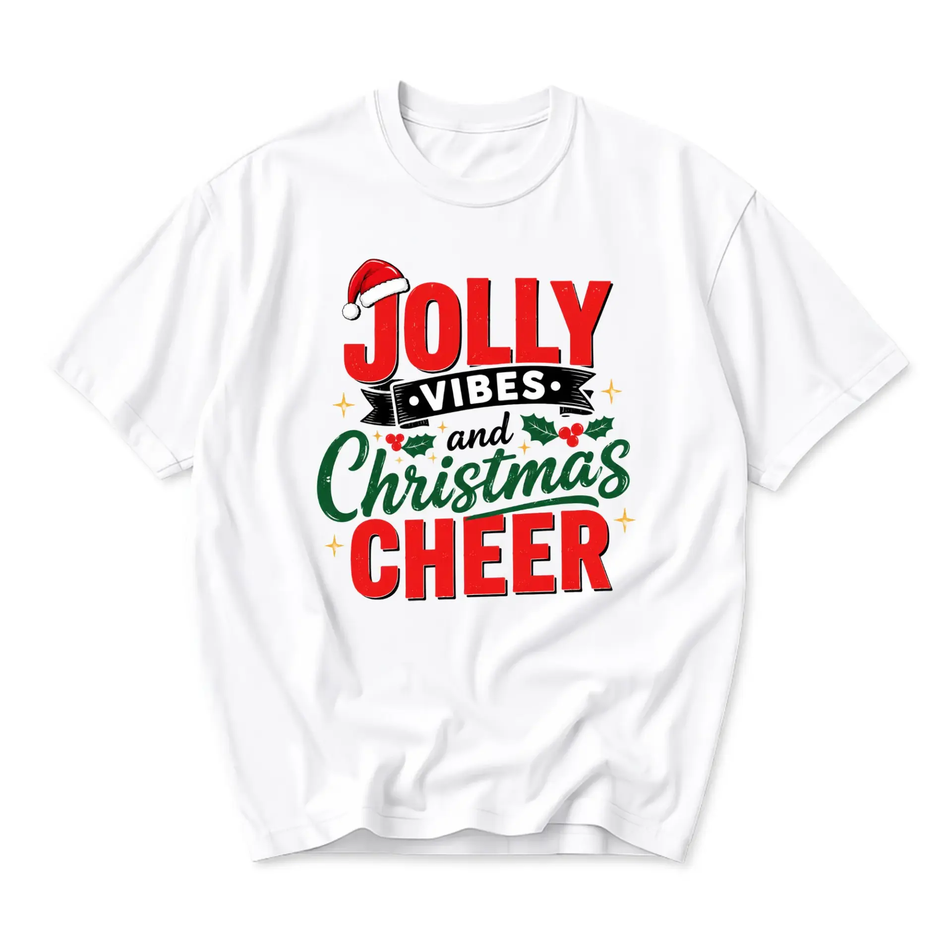 Graphic Tee Jolly and Christmas Cheer Holiday Season Unisex Crew Neck