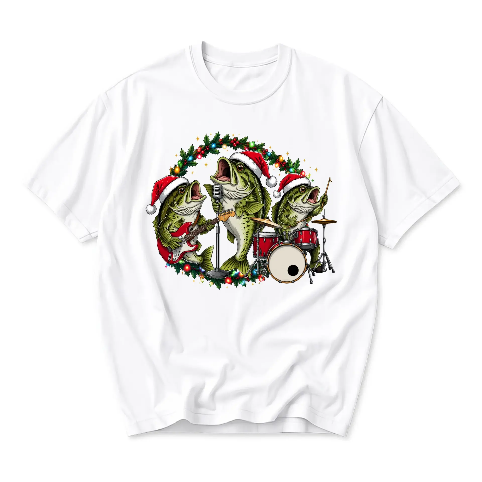 Funny Shirt Holiday Fish Band Graphic Tee Unisex Crew Neck Casual Cotton Blend Short Sleeve Apparel for Everyday Wear