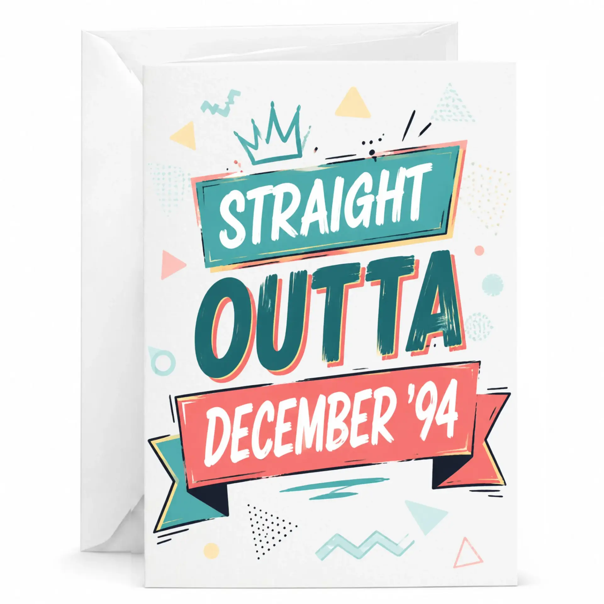 Birthday Card for December 1994 Birth Month Retro 90s Style Graphic Design Greeting Card with Matching White Envelope