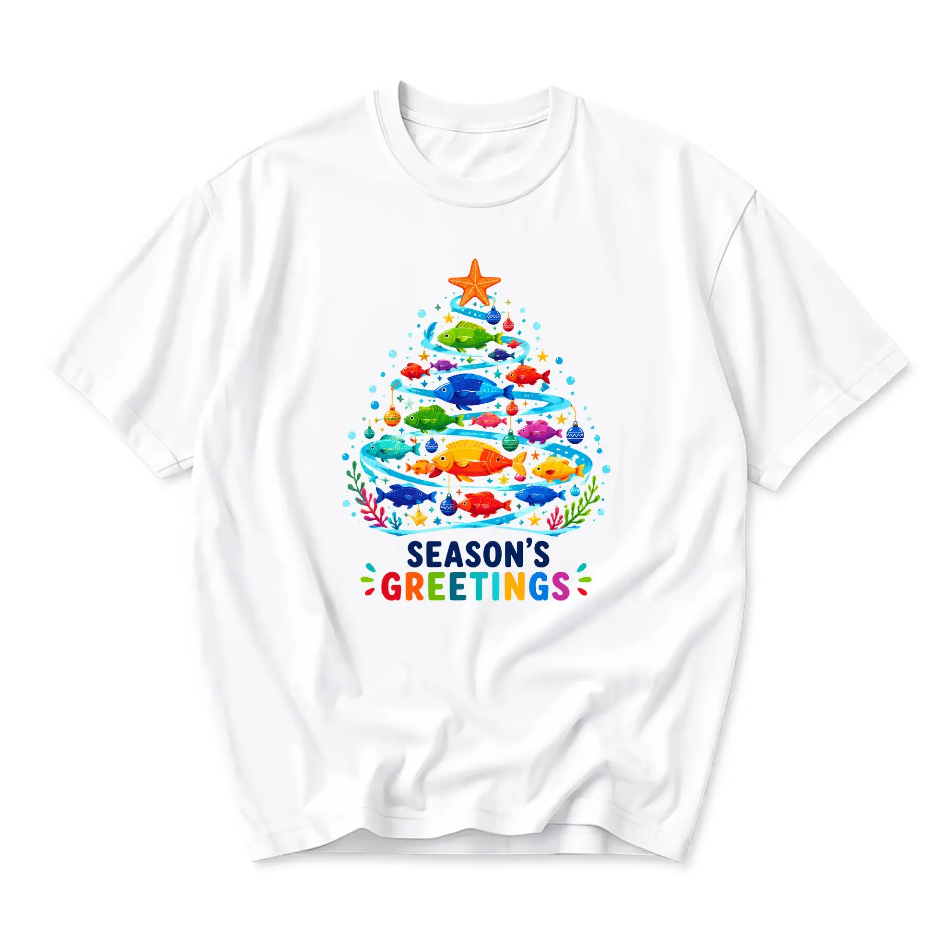 Graphic Tee Season's Greetings Fish Christmas Tree Art Unisex Casual Short