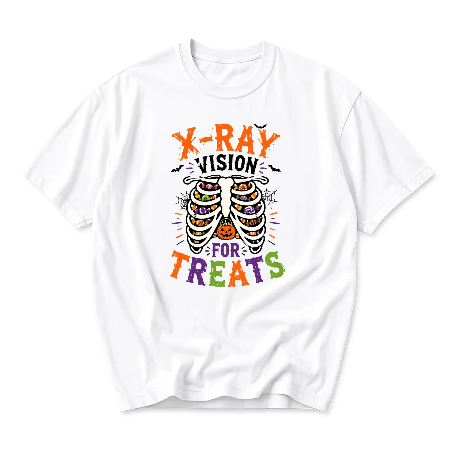 Graphic Tee X-Ray Vision for Treats Halloween Ribcage Skeleton Candy Illustration Unisex Cotton Crew Neck Shirt
