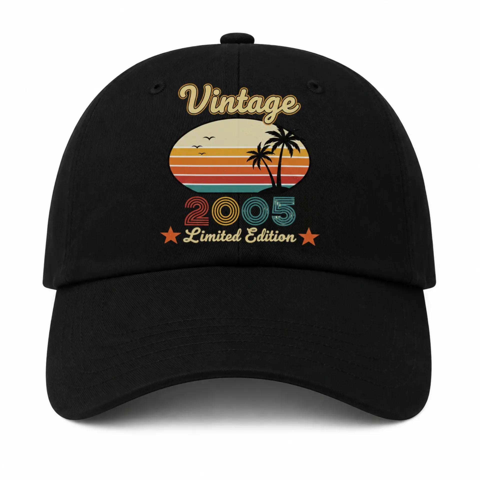 Vinyl Sticker Pack Vintage 2005 Limited Edition Retro Sunset Palm Tree Graphic Decals for Laptops and Water Bottles