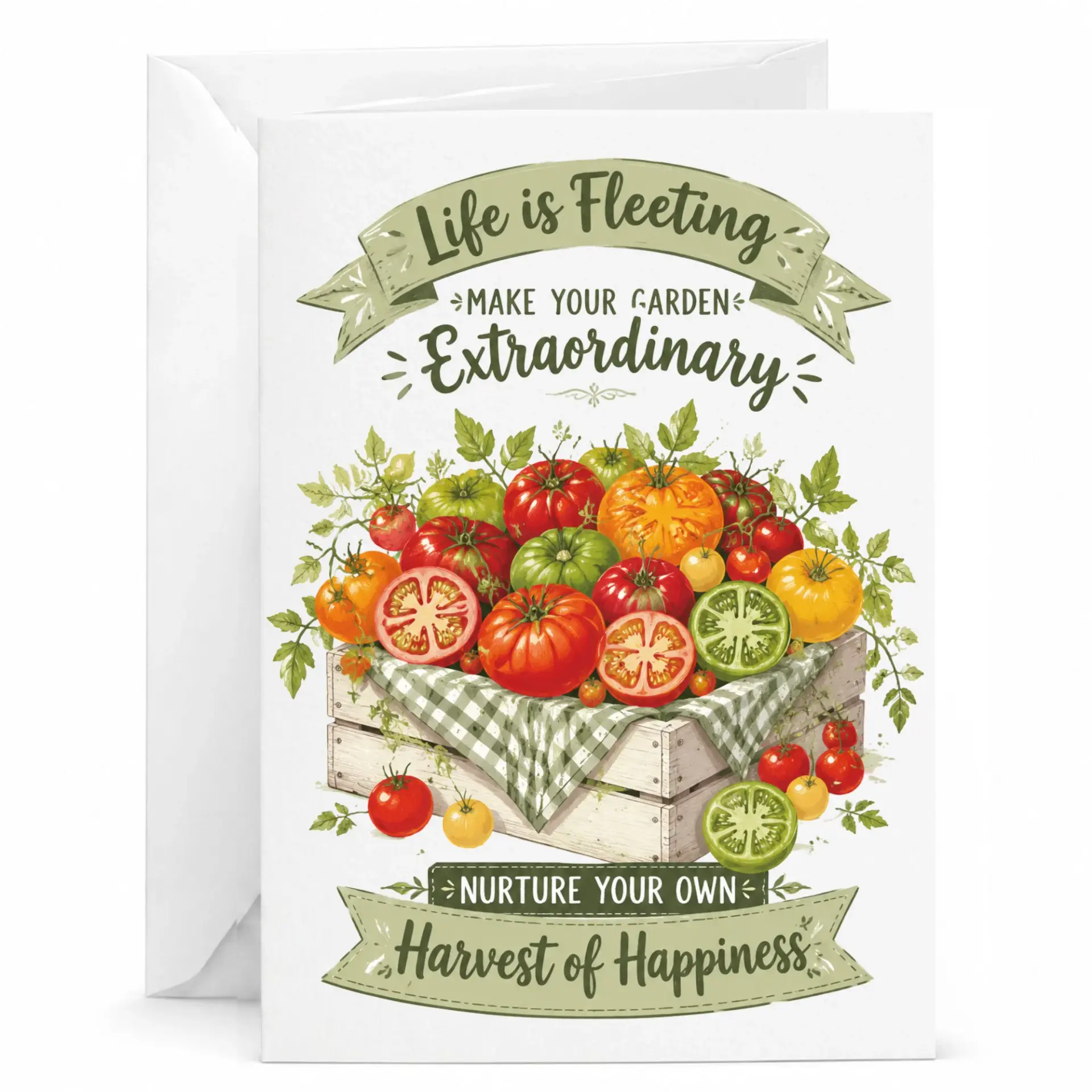 Funny Tomato Garden Greeting Card Life Is Fleeting Make Your Extraordinary of Happiness Floral Note