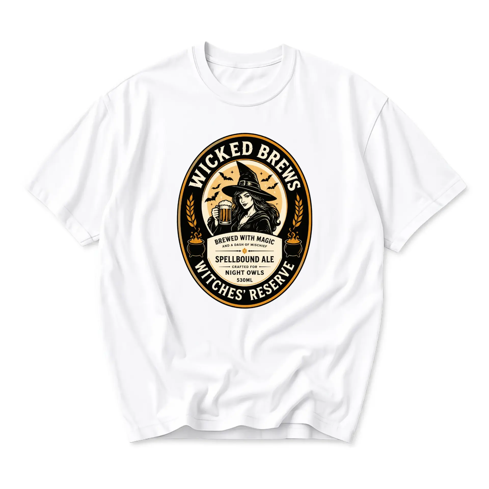 Graphic Tee Wicked Brews Witch Beer Label Design Unisex Crew Neck Short Sleeve Soft Cotton Casual Everyday Top