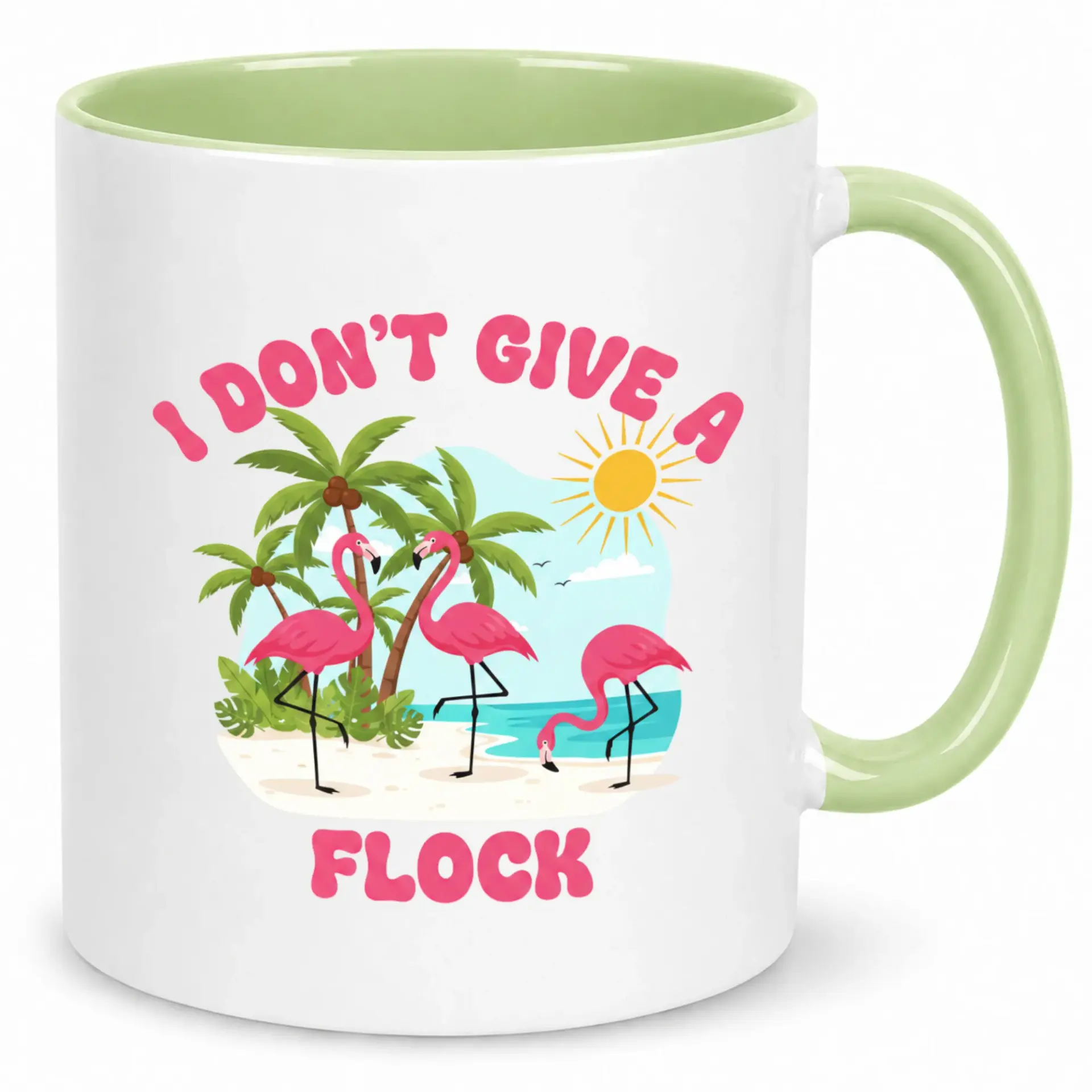 Funny Flamingo Pun Ceramic Coffee Mug, Tropical Beach Vacation Drinkware Featuring Humorous "i Don't Give a Flock" Saying, Unique Gift Idea
