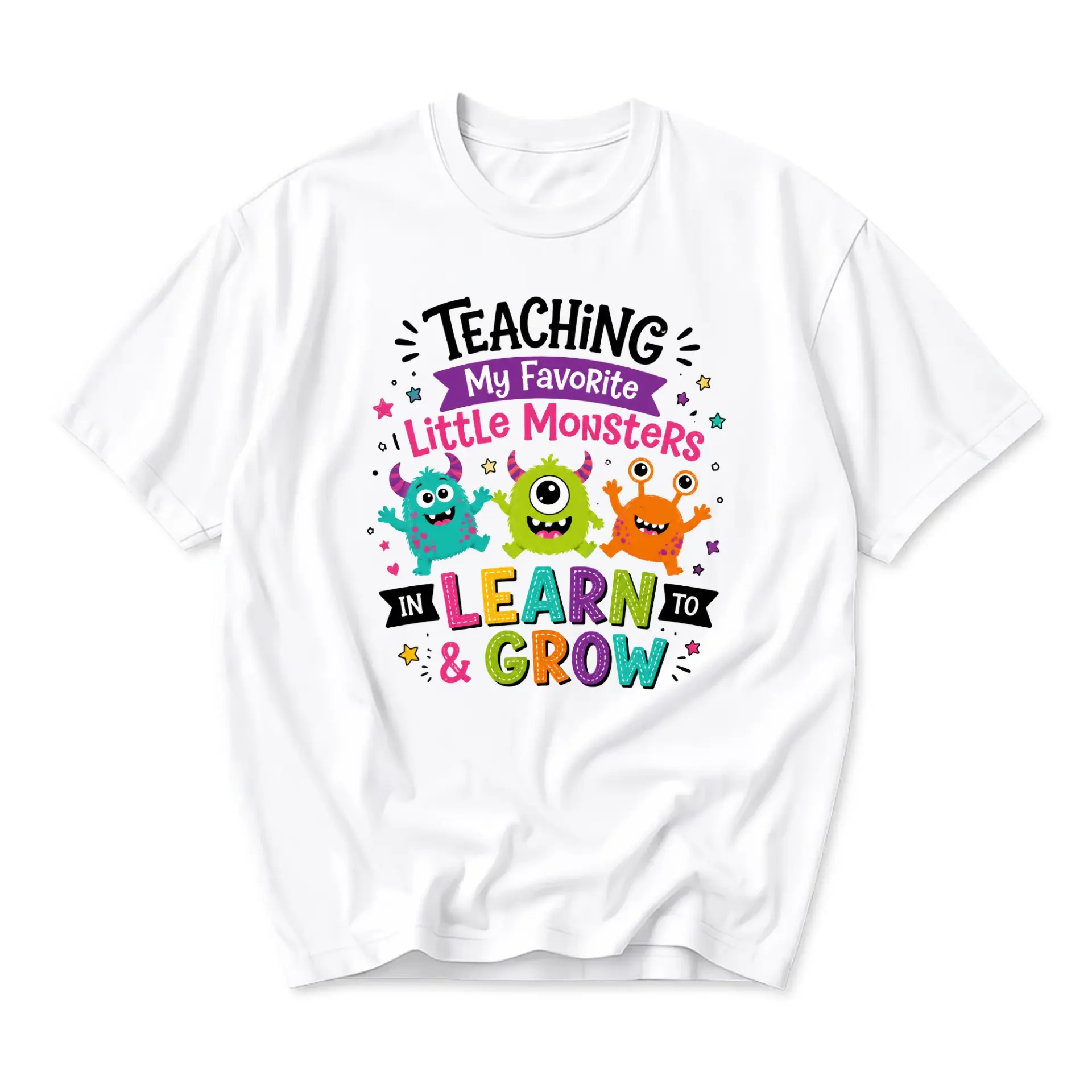 Graphic Tee Teaching My Favorite Little Monsters Learn and Grow Print Casual Unisex Crew Neck Short Sleeve Top