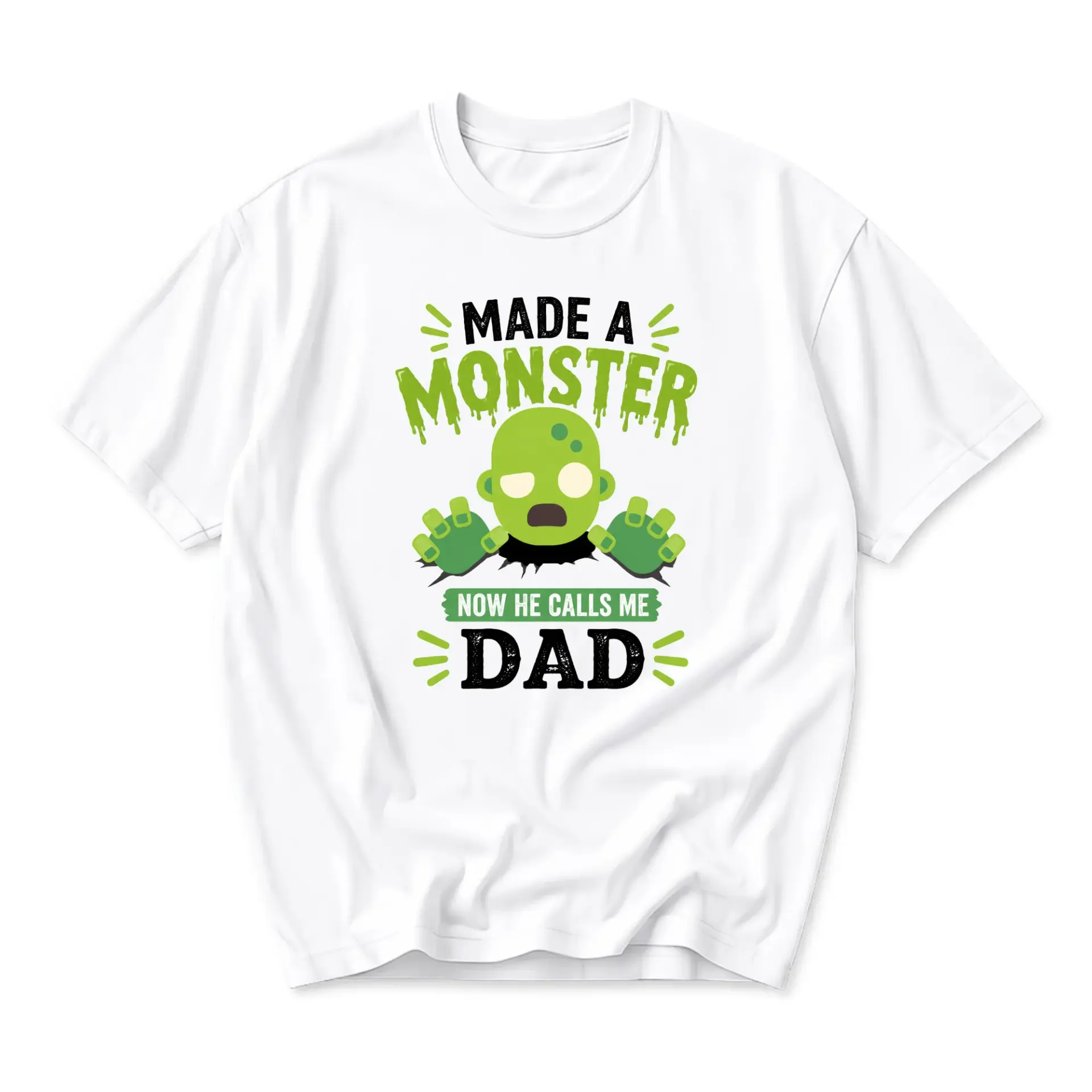 Funny Shirt Made a Monster Now He Calls Me Dad Graphic Tee Unisex Crew Neck Short Sleeve Casual Cotton Apparel