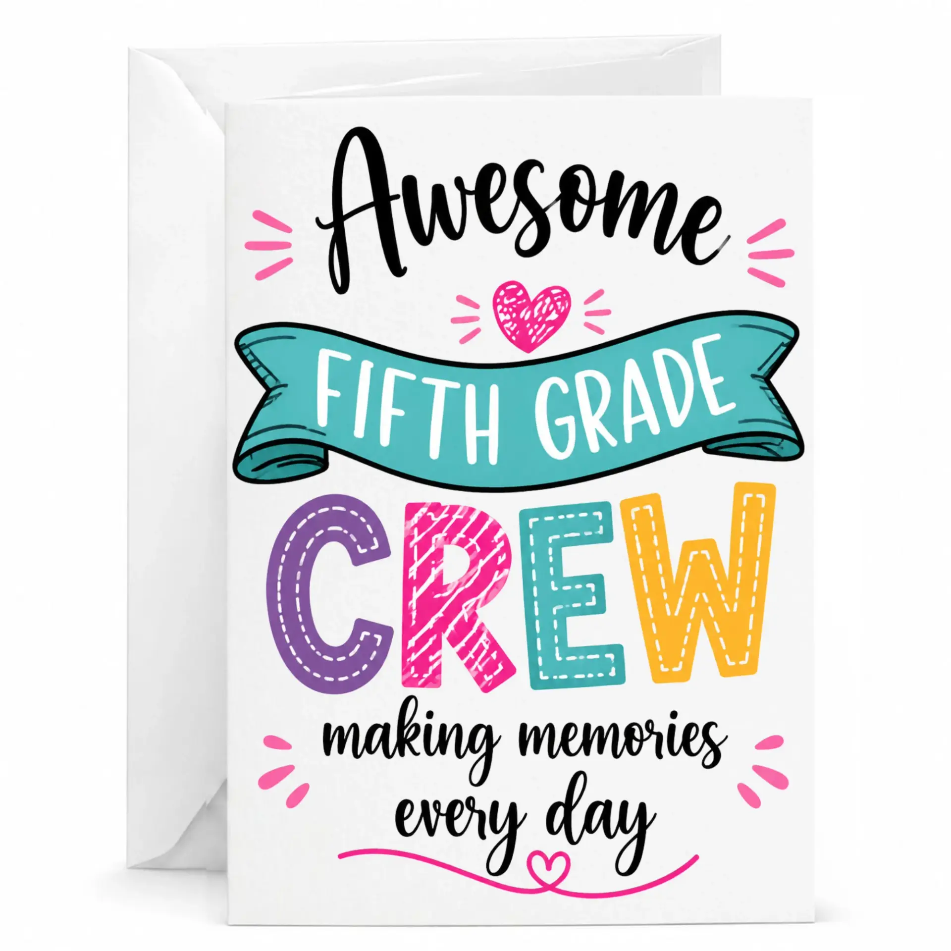 Greeting Card Awesome Fifth Crew Making Colorful Decorative Stationery Note