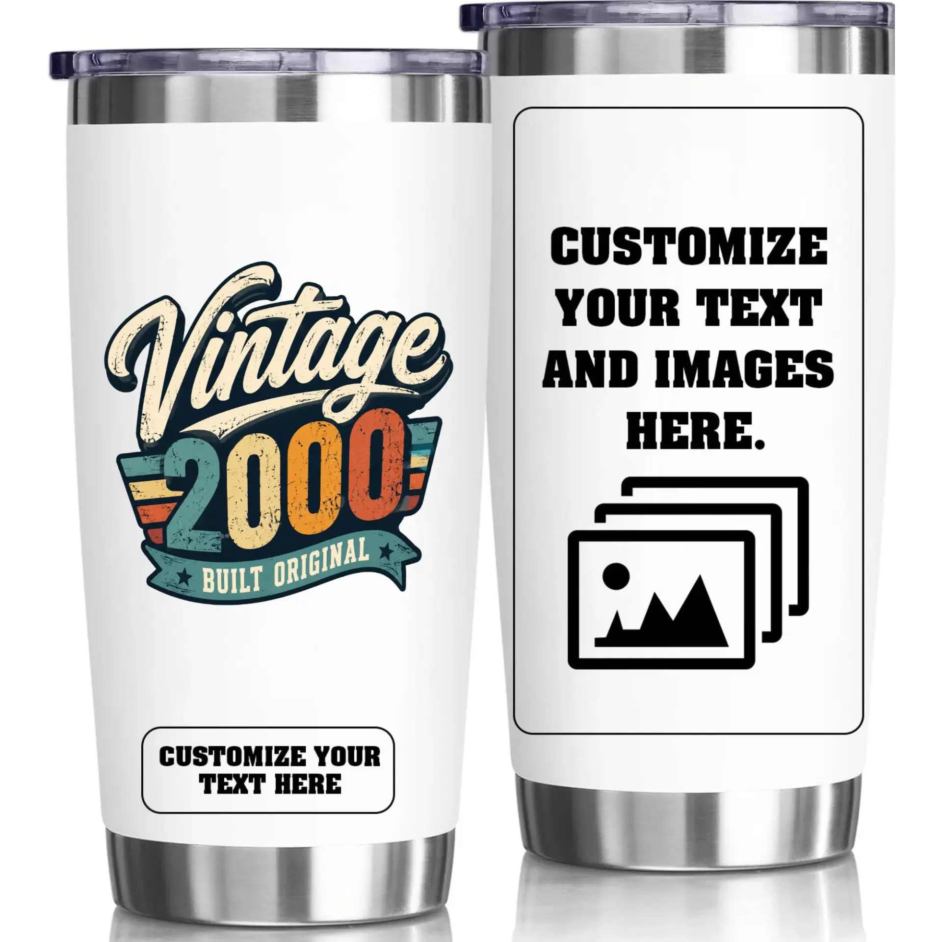 Stainless Steel Tumbler 20oz Custom Design Travel Cup Vintage 2000 Theme Insulated Vacuum Beverage Mug for Hot Cold Drink