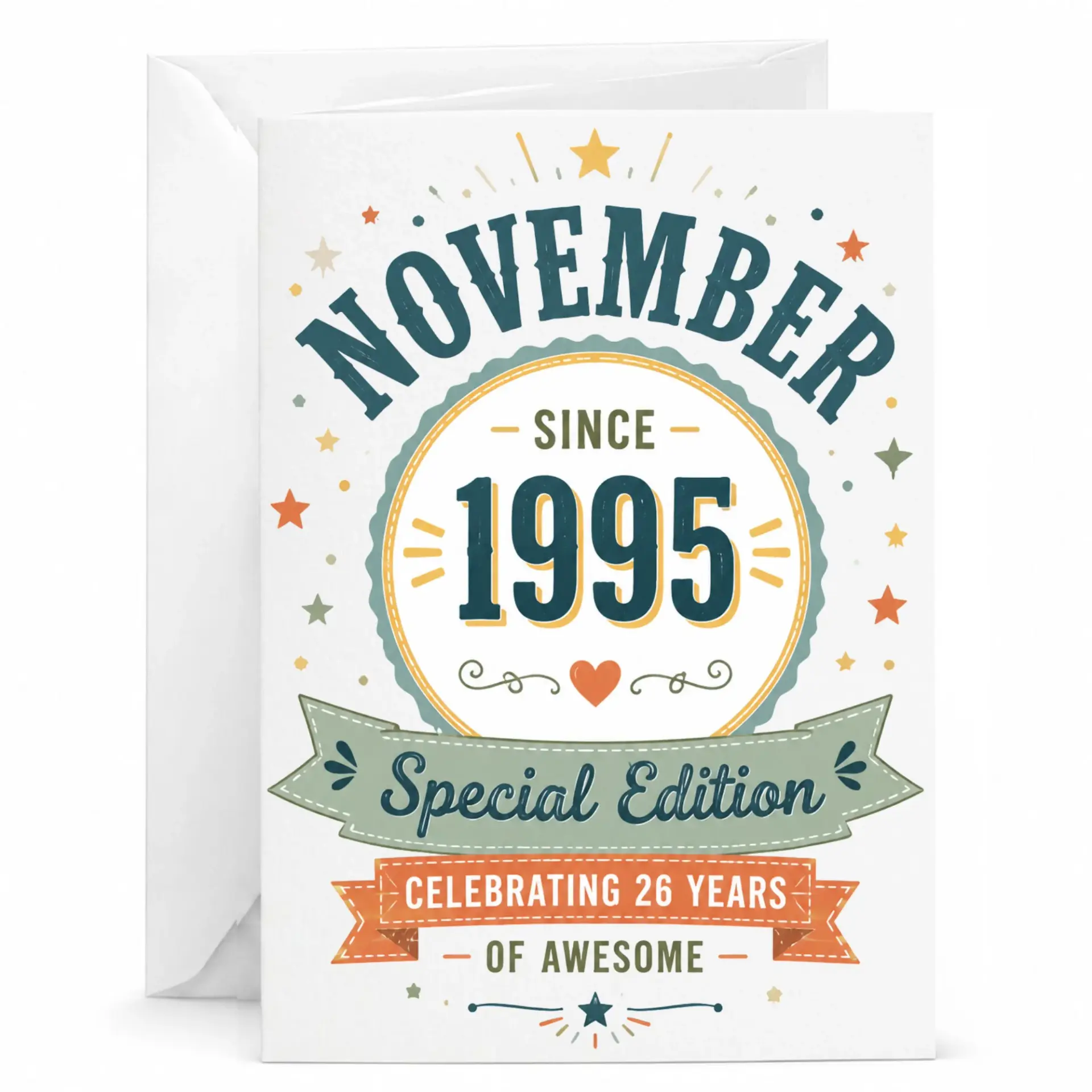 Birthday Card November Since 1995 Special Edition Celebrating 26 Years of Awesome Greeting Card with Matching Envelope