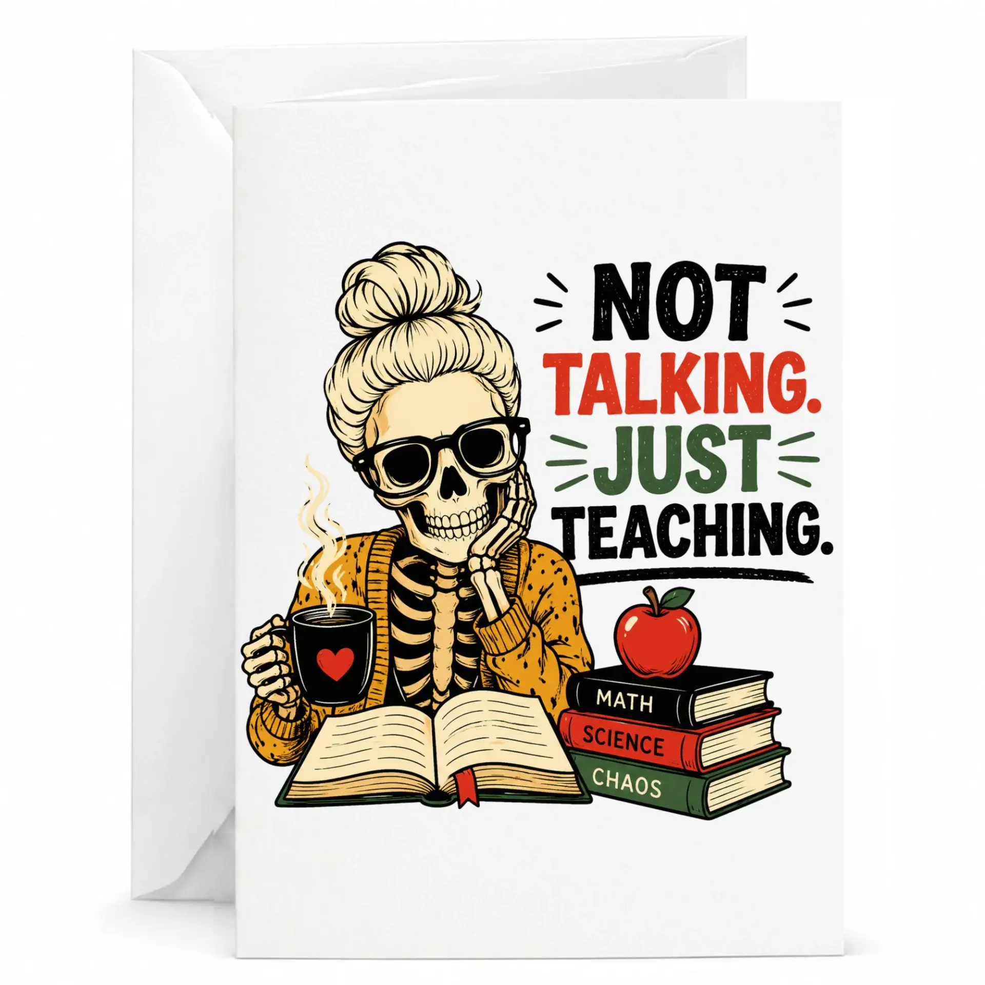 Funny Teacher Greeting Card Skeleton Coffee Lover Appreciation Gift
