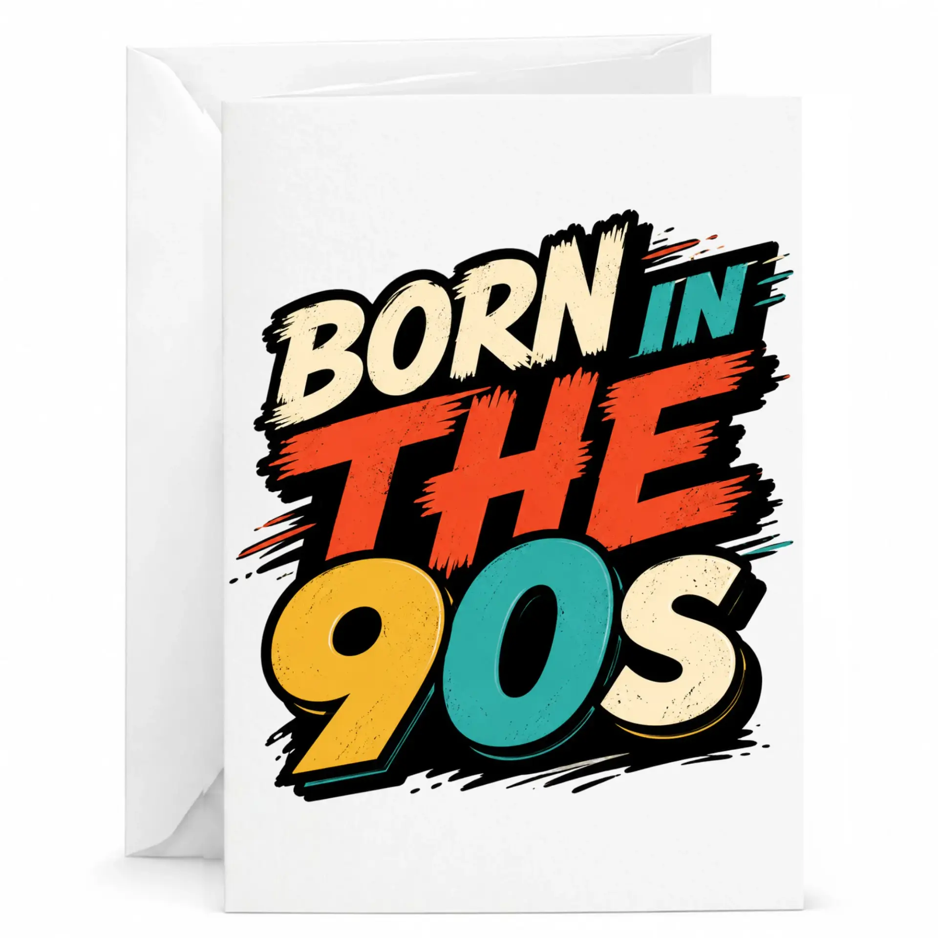 Birthday Card Born in the 90s Retro Nostalgia Greeting Card for Friends and Family Members Standard 5x7 Folded Note