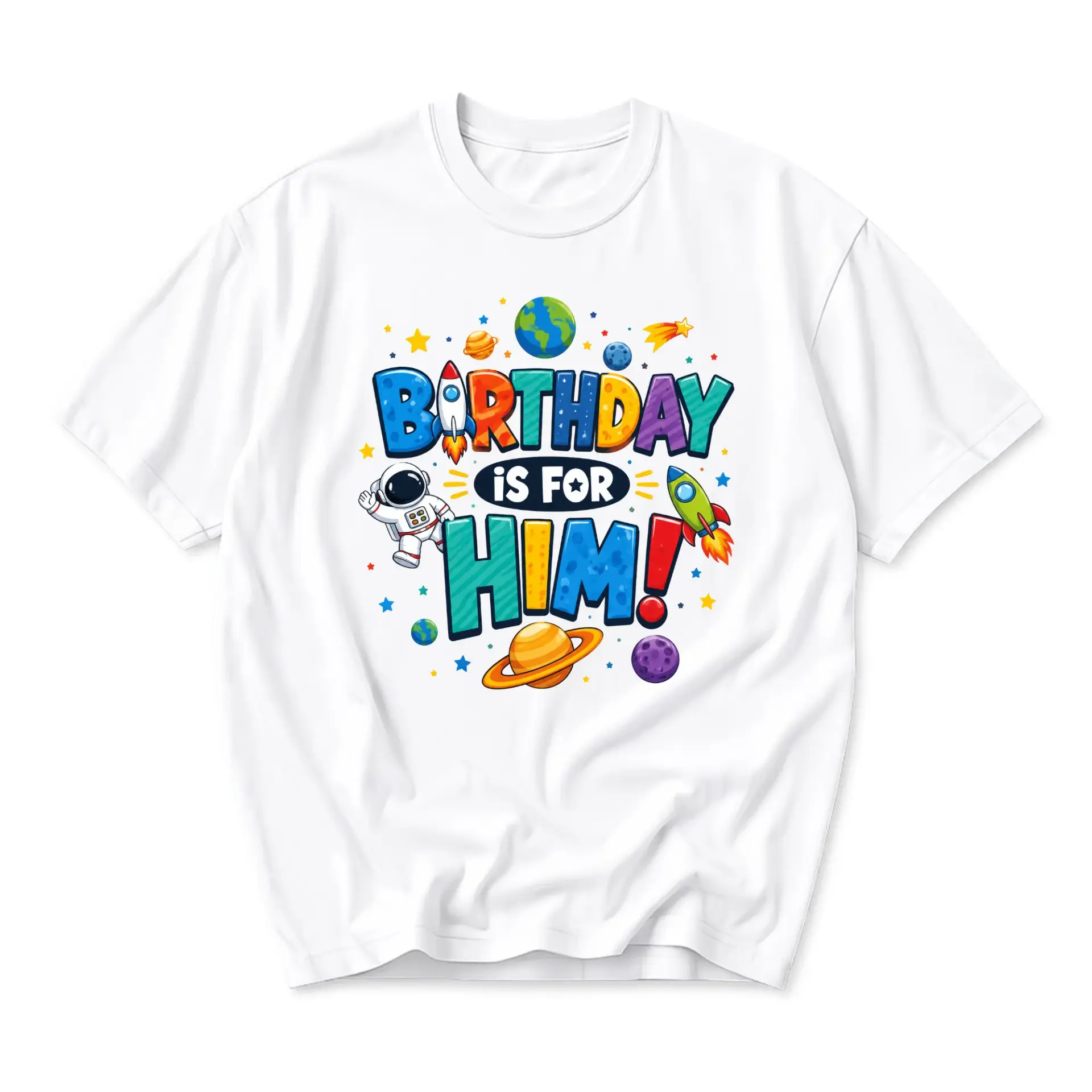 Graphic Tee Birthday Is for Him Space Exploration Theme Unisex Crew Neck